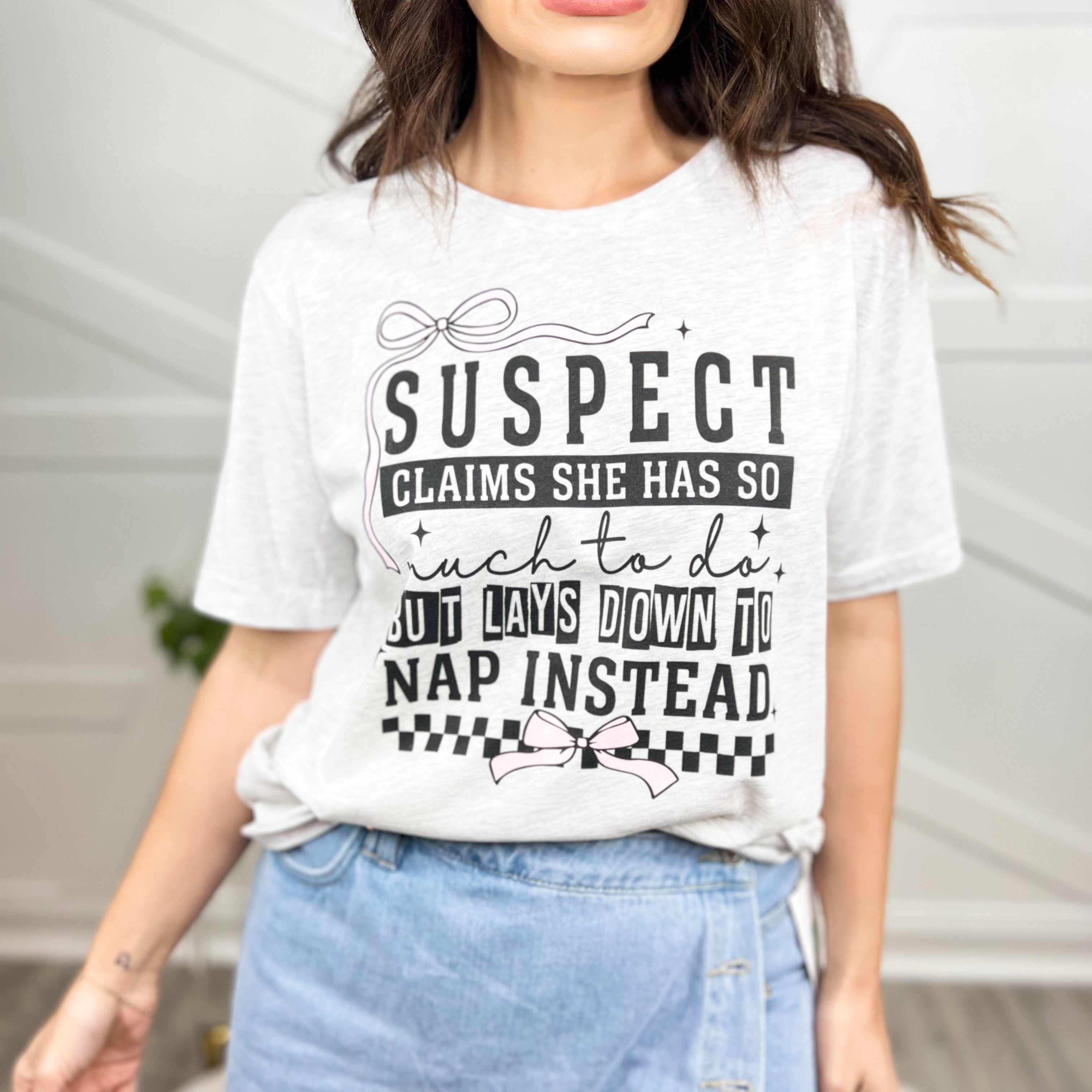 Suspect Claims Graphic Tee-130 Graphic Tees-Heathered Boho-Heathered Boho Boutique, Women's Fashion and Accessories in Palmetto, FL