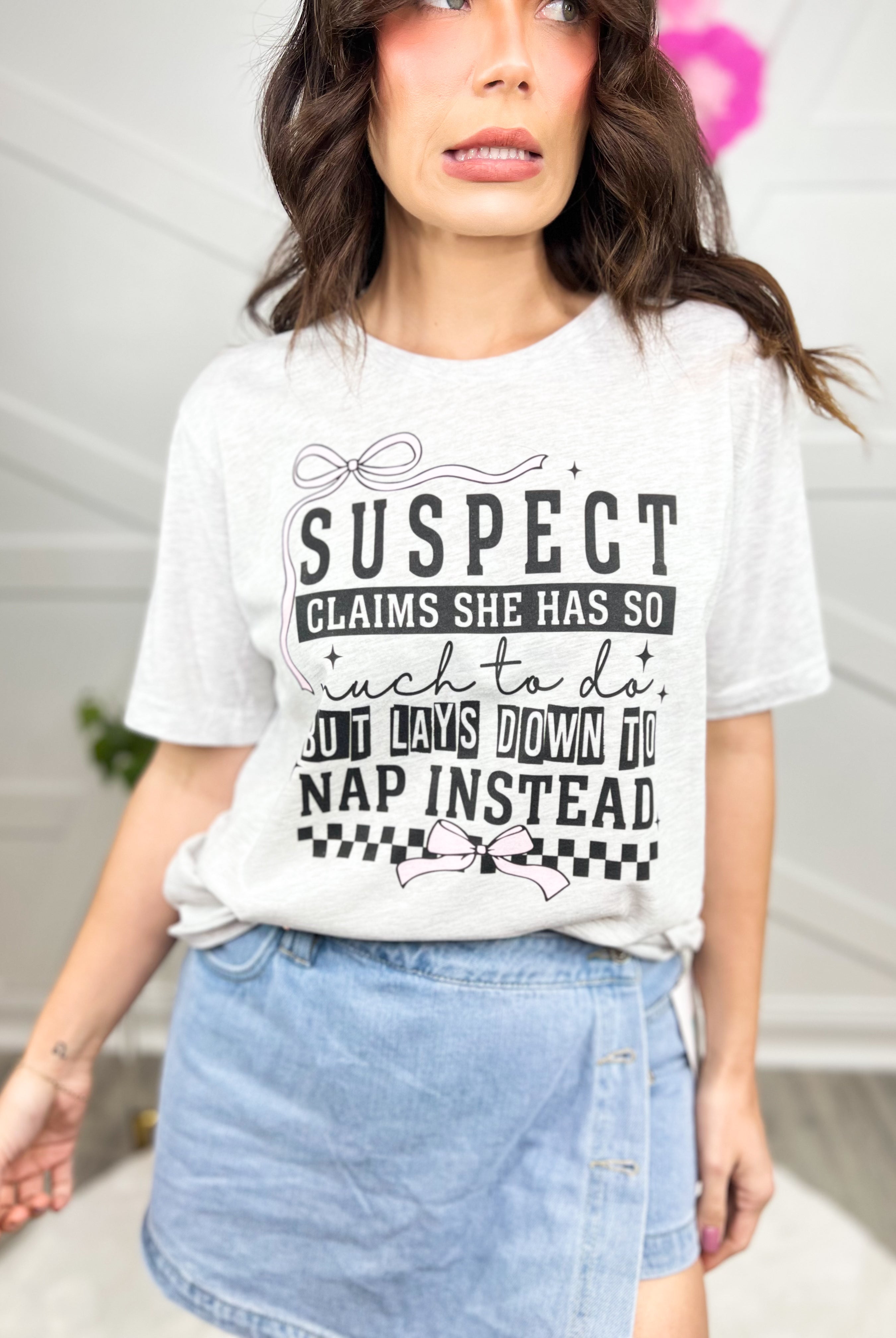 Suspect Claims Graphic Tee-130 Graphic Tees-Heathered Boho-Heathered Boho Boutique, Women's Fashion and Accessories in Palmetto, FL