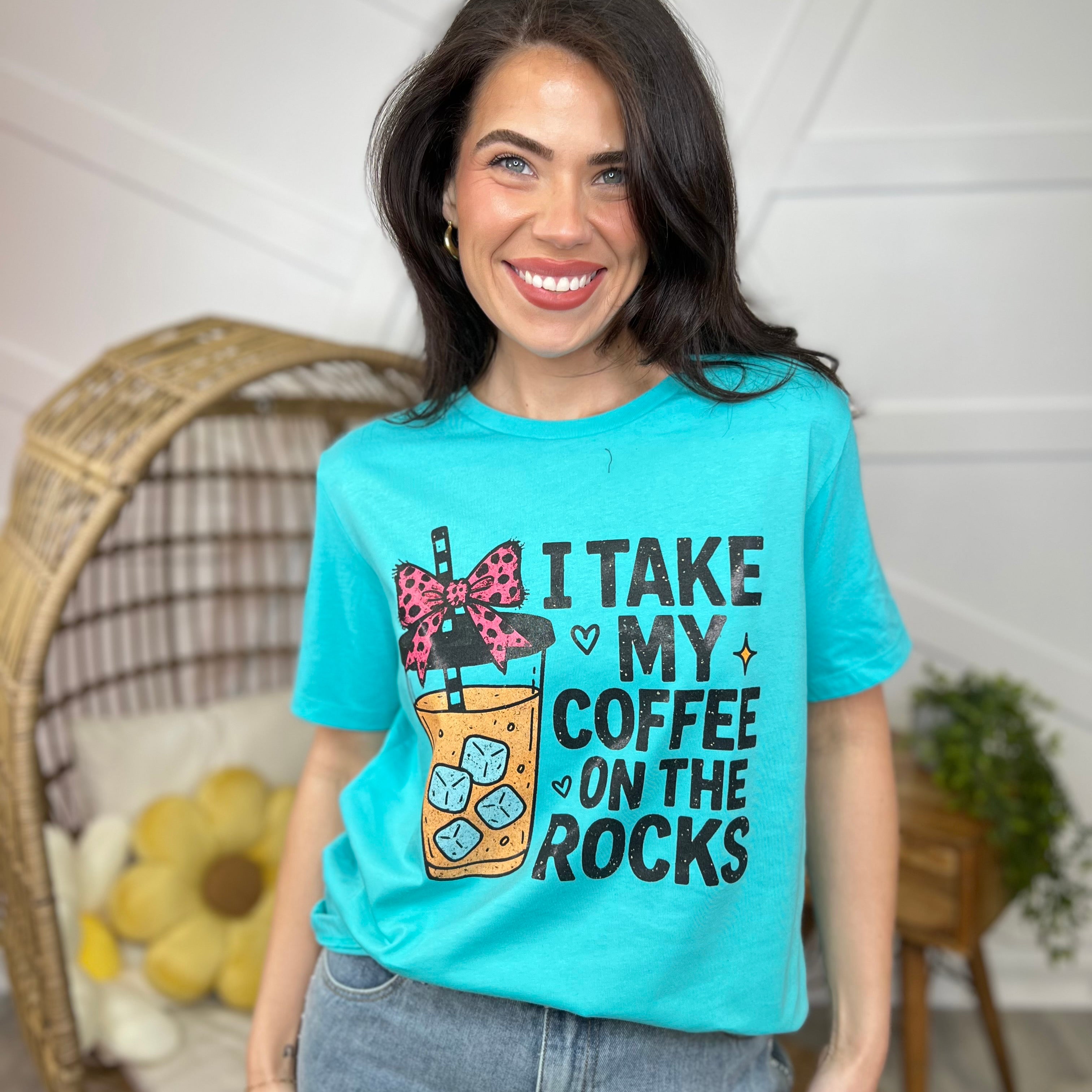 I Take my Coffee on the Rocks Graphic Tee-130 Graphic Tees-Heathered Boho-Heathered Boho Boutique, Women's Fashion and Accessories in Palmetto, FL