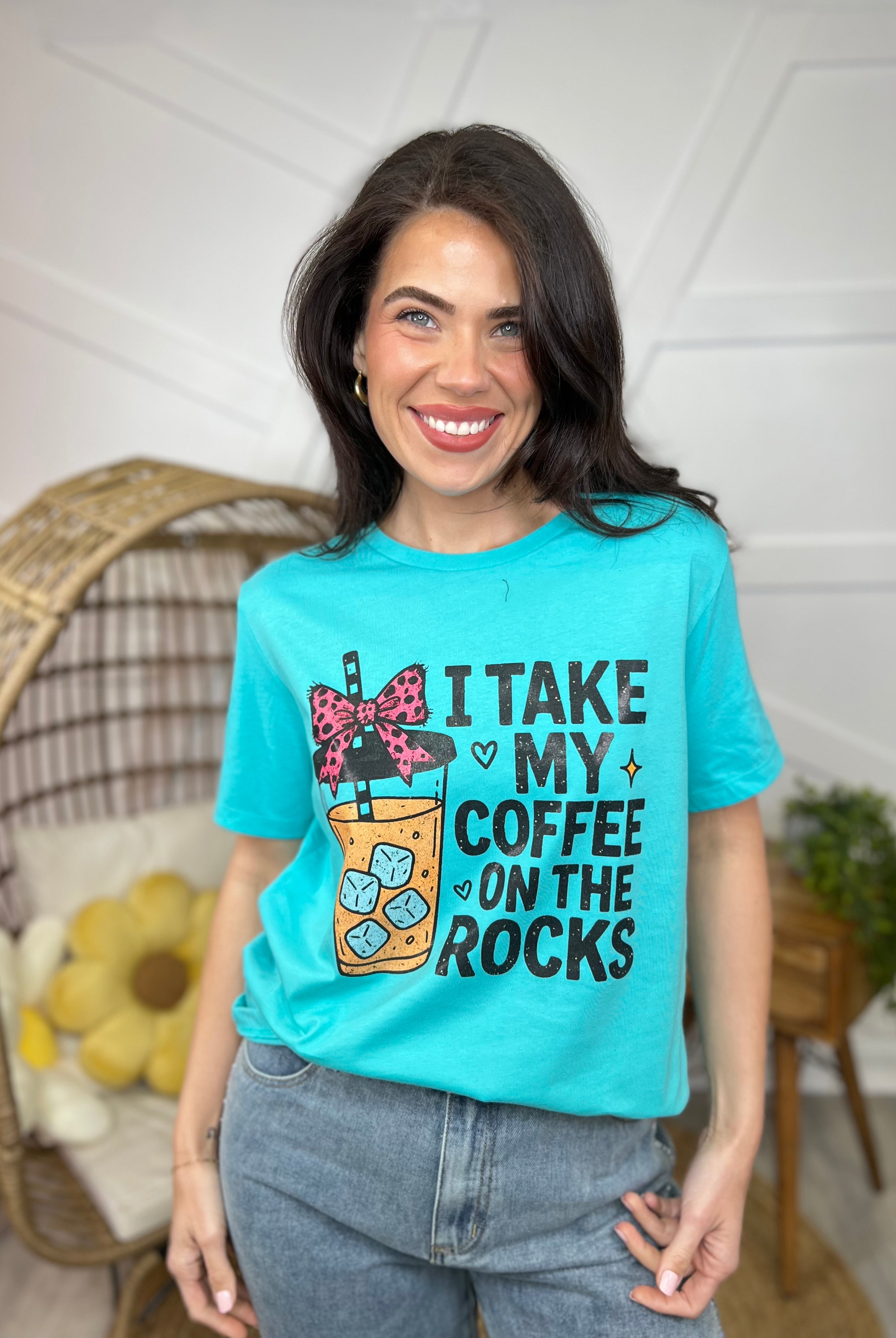 I Take my Coffee on the Rocks Graphic Tee-130 Graphic Tees-Heathered Boho-Heathered Boho Boutique, Women's Fashion and Accessories in Palmetto, FL