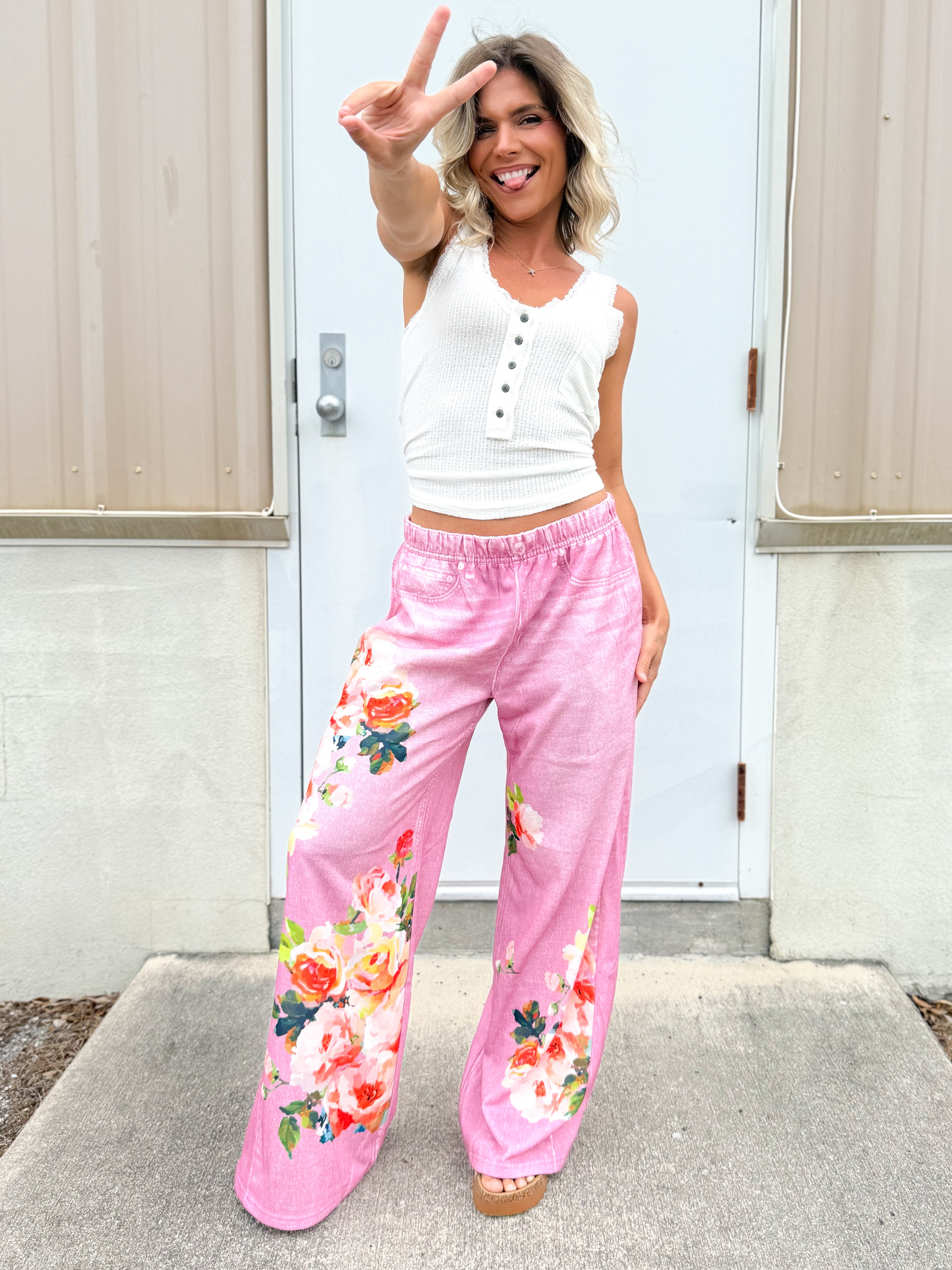 Wildflower Wash Wide Leg Pants-150 PANTS-ODDI-Heathered Boho Boutique, Women's Fashion and Accessories in Palmetto, FL