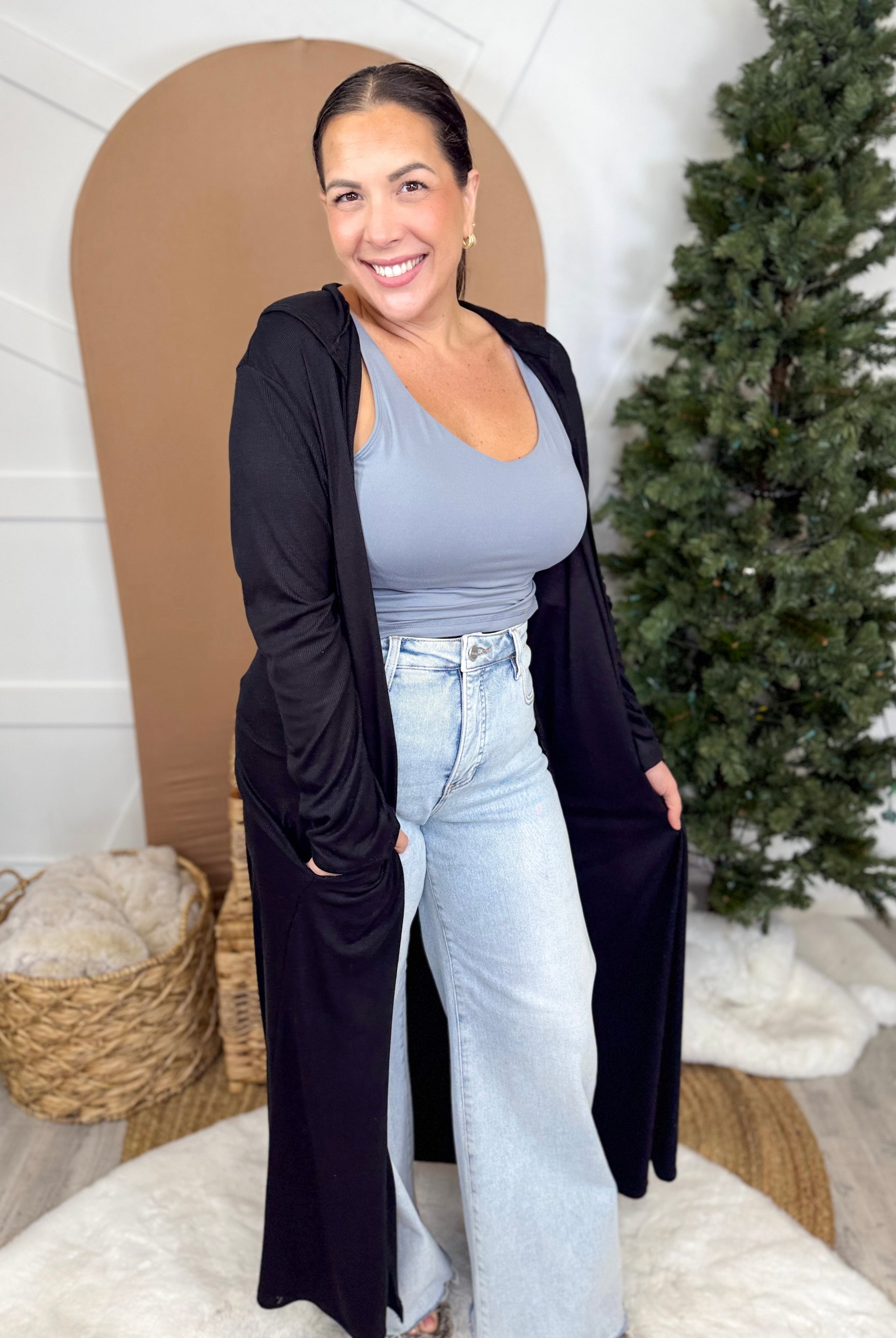 Hoodie Dream Duster - Black-220 Cardigans/ Kimonos-Heathered Boho-Heathered Boho Boutique, Women's Fashion and Accessories in Palmetto, FL