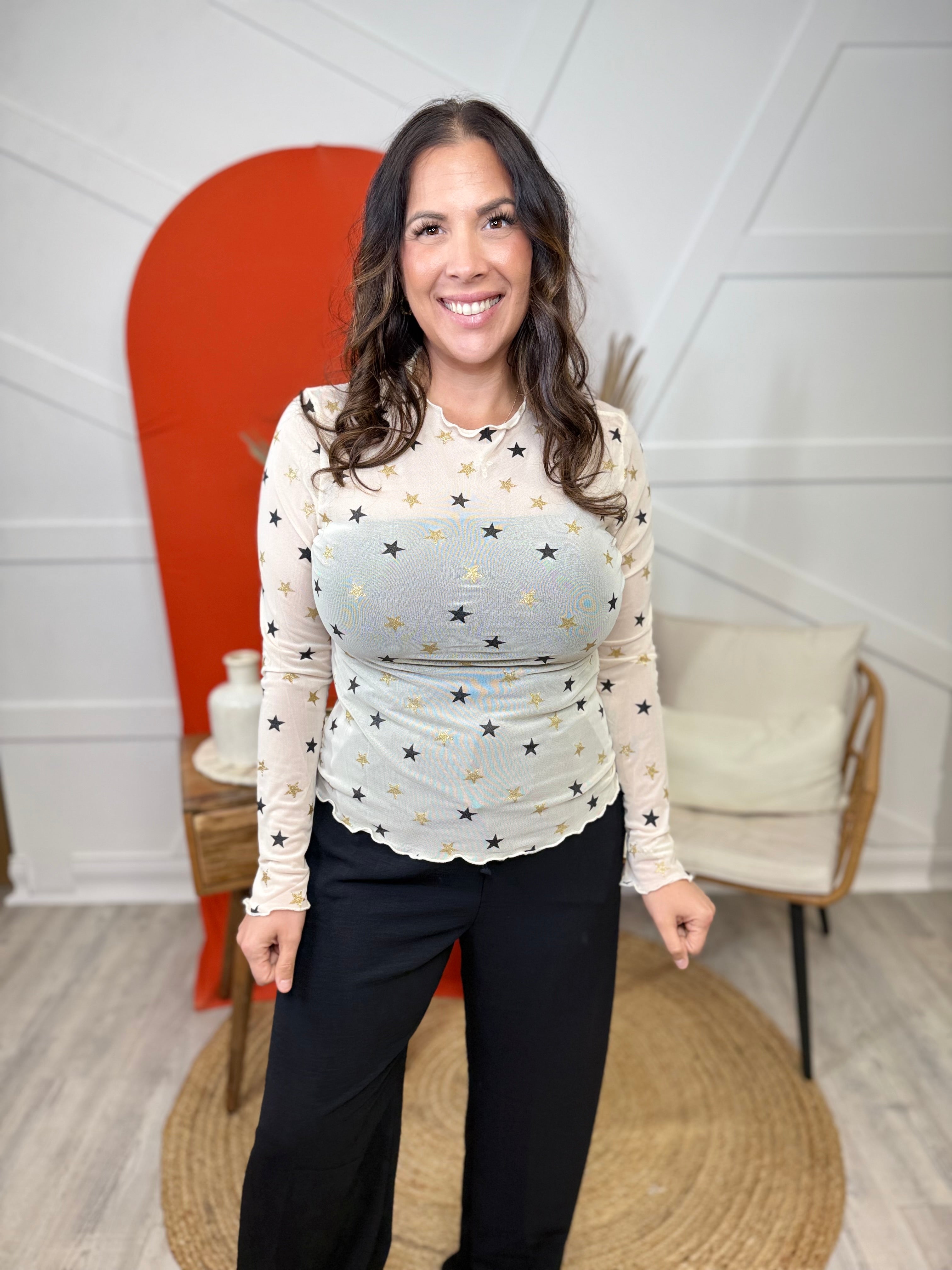 Stardust Mesh Top-120 LONG SLEEVE TOPS-Davi & Dani-Heathered Boho Boutique, Women's Fashion and Accessories in Palmetto, FL