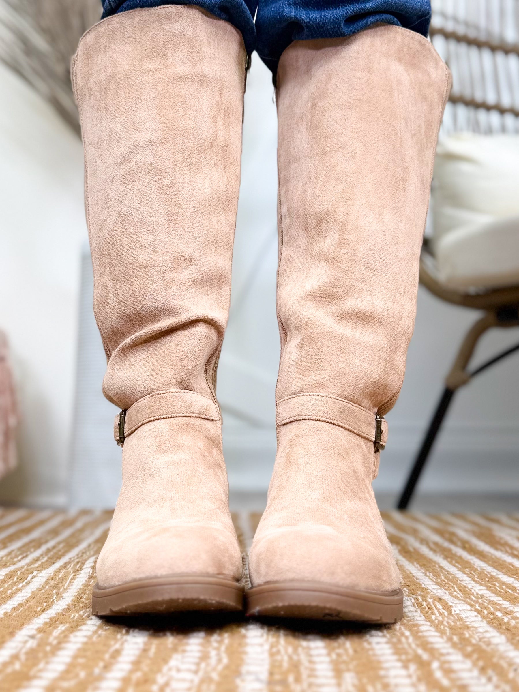 Hay There Boots - Camel Faux Suede-350 Shoes-Corkys-Heathered Boho Boutique, Women's Fashion and Accessories in Palmetto, FL