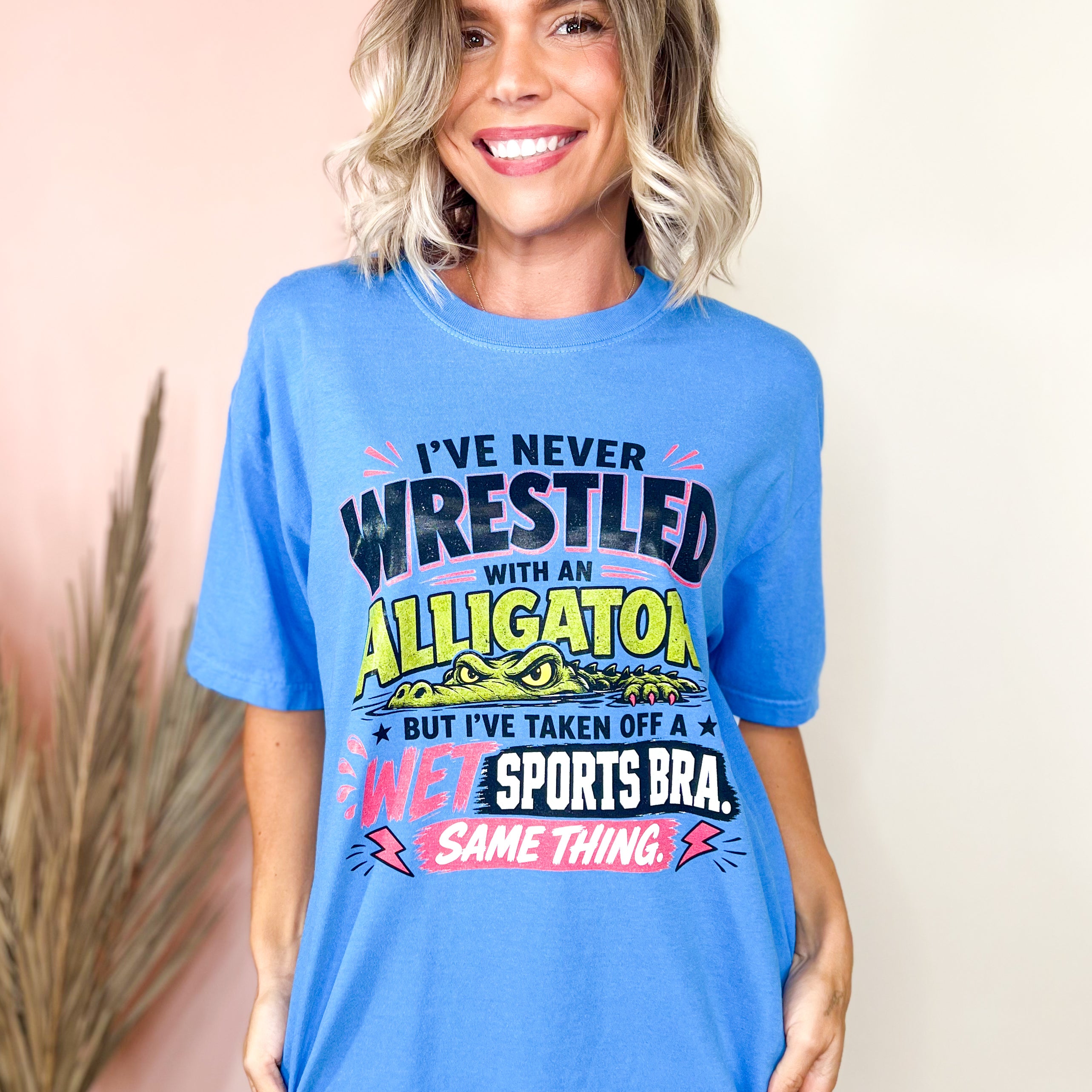 Never Wrestled an Alligator Graphic Tee-130 Graphic Tees-Heathered Boho-Heathered Boho Boutique, Women's Fashion and Accessories in Palmetto, FL