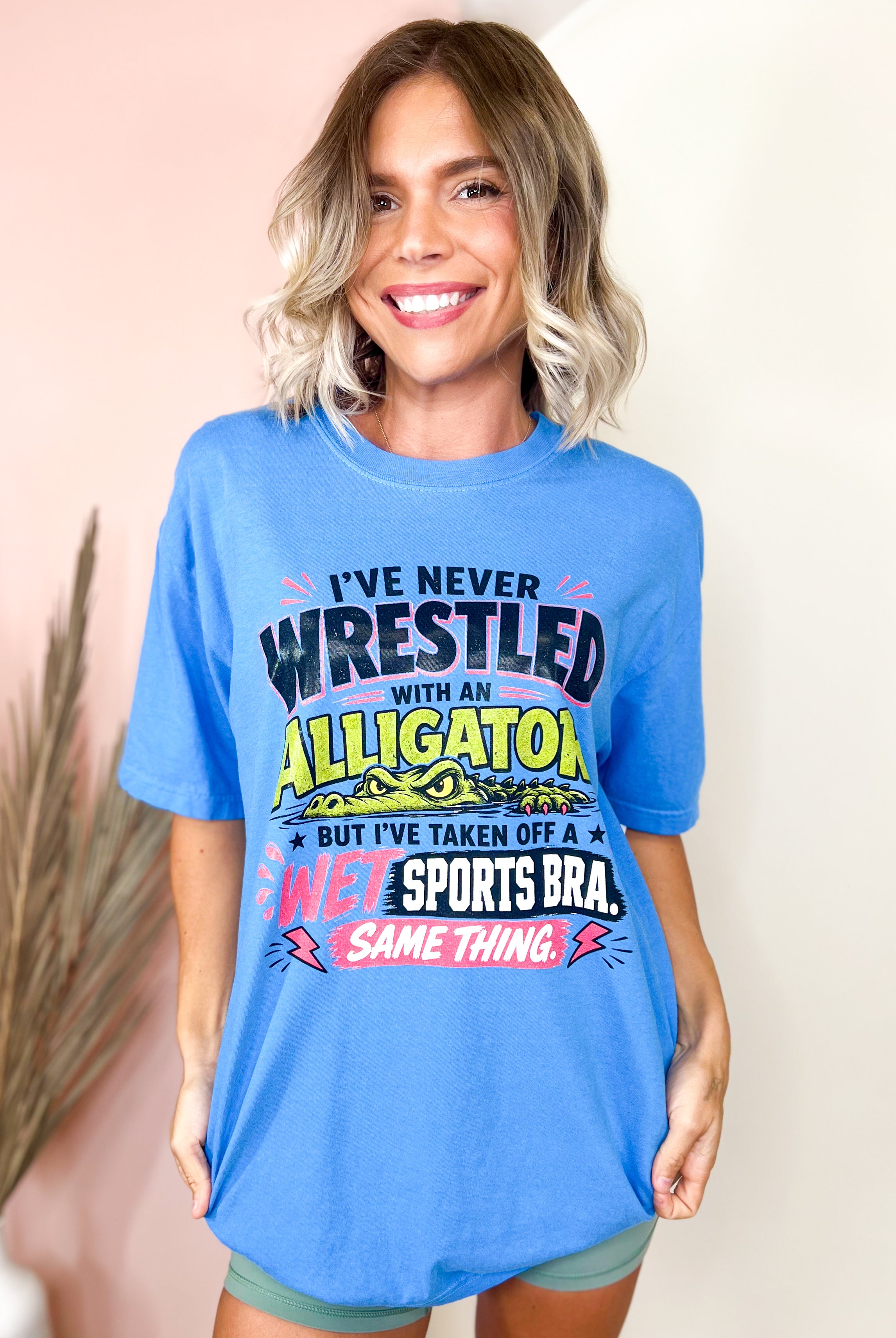 Never Wrestled an Alligator Graphic Tee-130 Graphic Tees-Heathered Boho-Heathered Boho Boutique, Women's Fashion and Accessories in Palmetto, FL