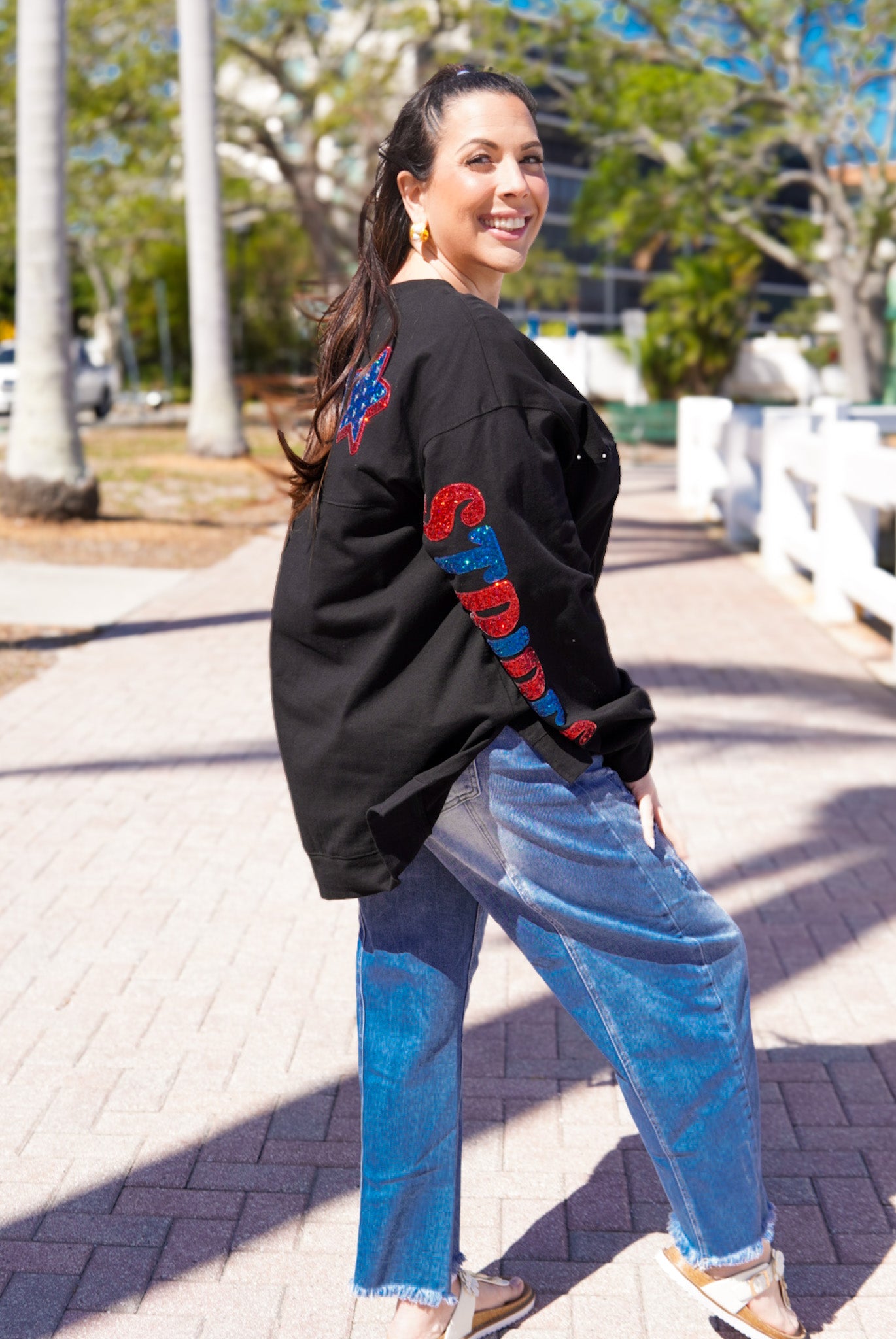 Red White and Boho Spirit Jersey Long Sleeve-120 Long Sleeve Tops-Fantastic Fawn-Heathered Boho Boutique, Women's Fashion and Accessories in Palmetto, FL