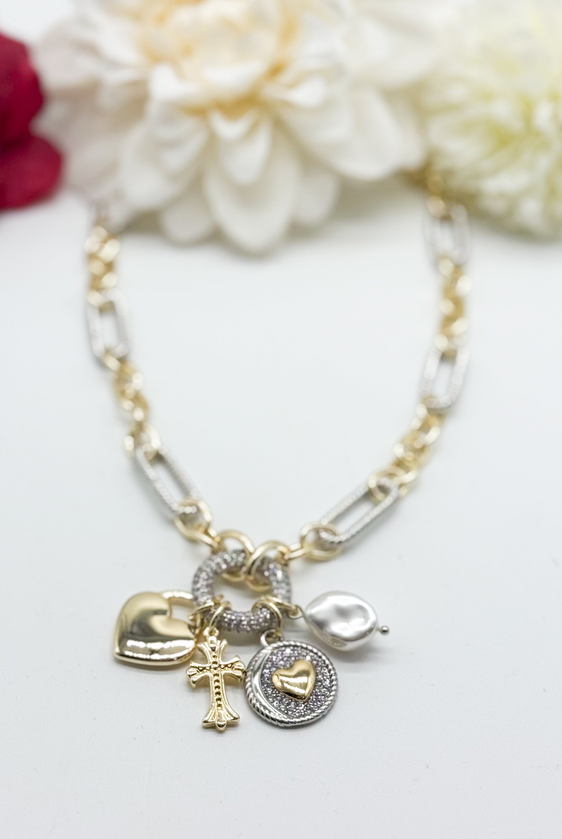 Two-Tone Love on Love Necklace-310 Jewelry-Millenx Accessories, LLC.-Heathered Boho Boutique, Women's Fashion and Accessories in Palmetto, FL