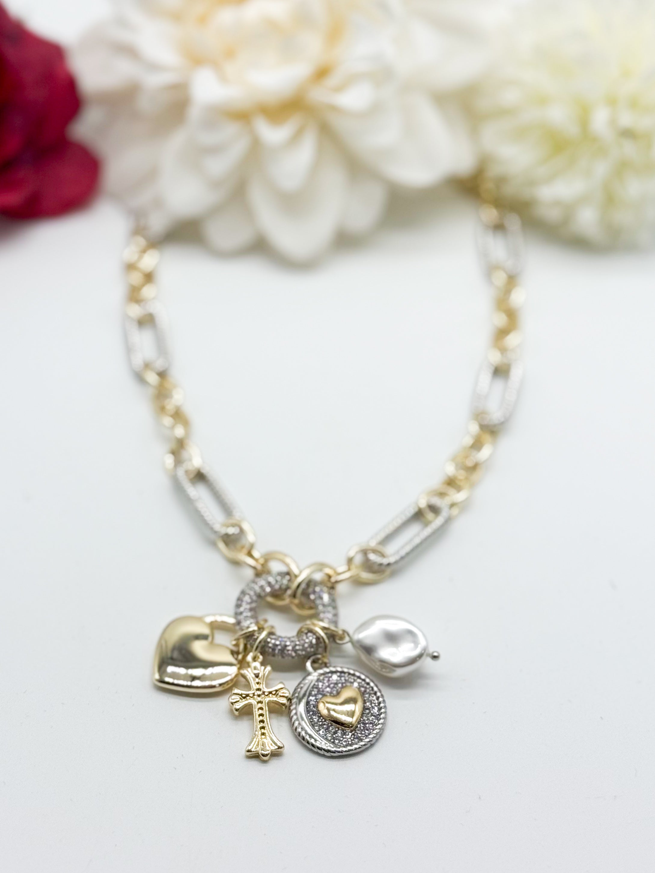 Two-Tone Love on Love Necklace-310 Jewelry-Millenx Accessories, LLC.-Heathered Boho Boutique, Women's Fashion and Accessories in Palmetto, FL