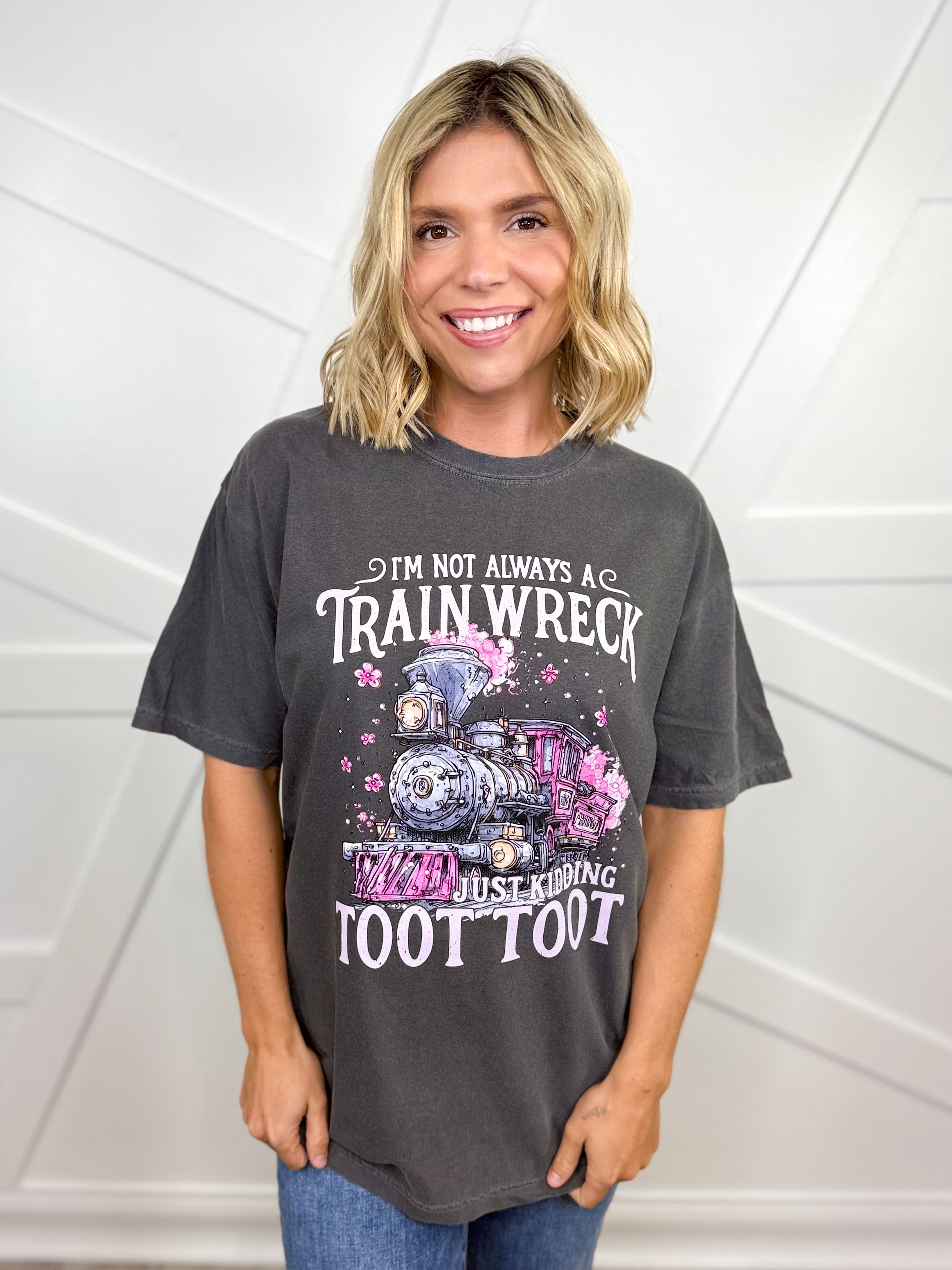 Not Always A Train Wreck Graphic Tee-Pepper-130 Graphic Tees-Heathered Boho-Heathered Boho Boutique, Women's Fashion and Accessories in Palmetto, FL