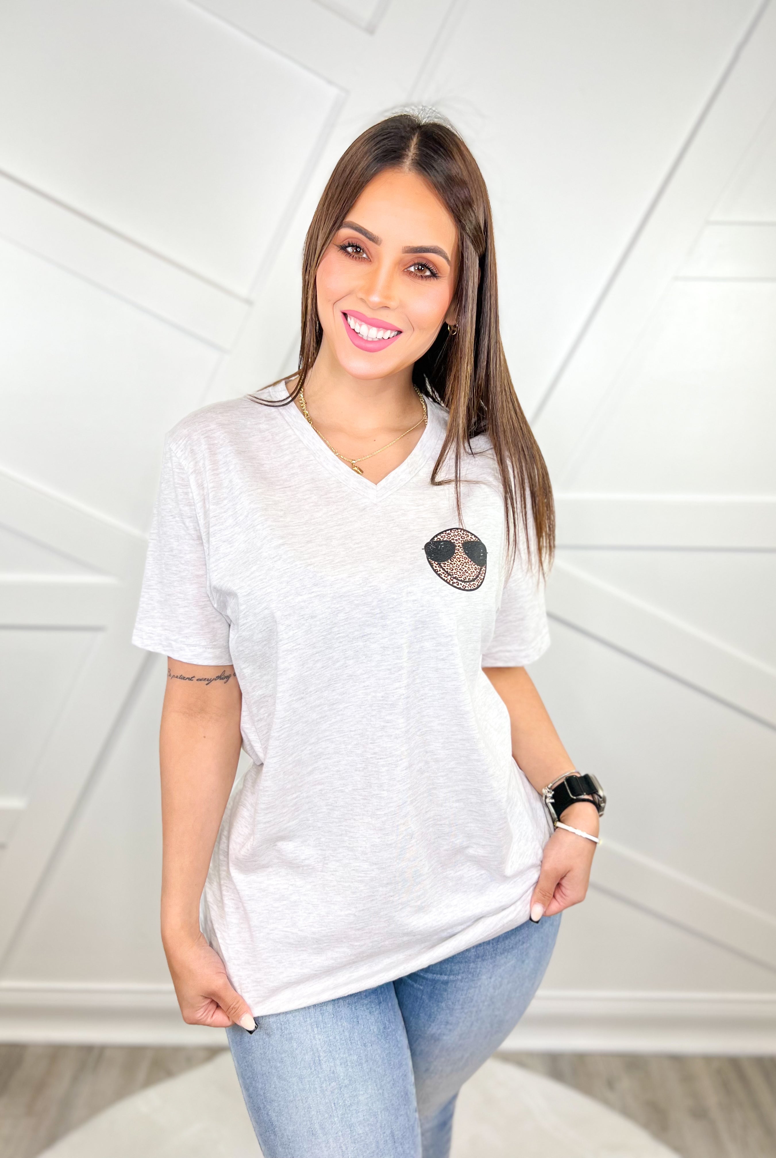 Overstimulated Mom Smiley Graphic Tee-130 Graphic Tees-Heathered Boho-Heathered Boho Boutique, Women's Fashion and Accessories in Palmetto, FL