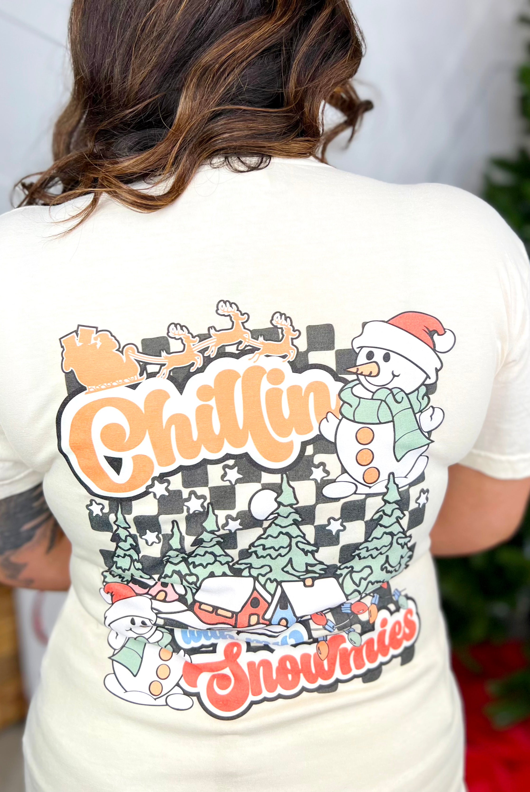 Chillin With My Snowmies Graphic Tee-130 Graphic Tees-Heathered Boho-Heathered Boho Boutique, Women's Fashion and Accessories in Palmetto, FL