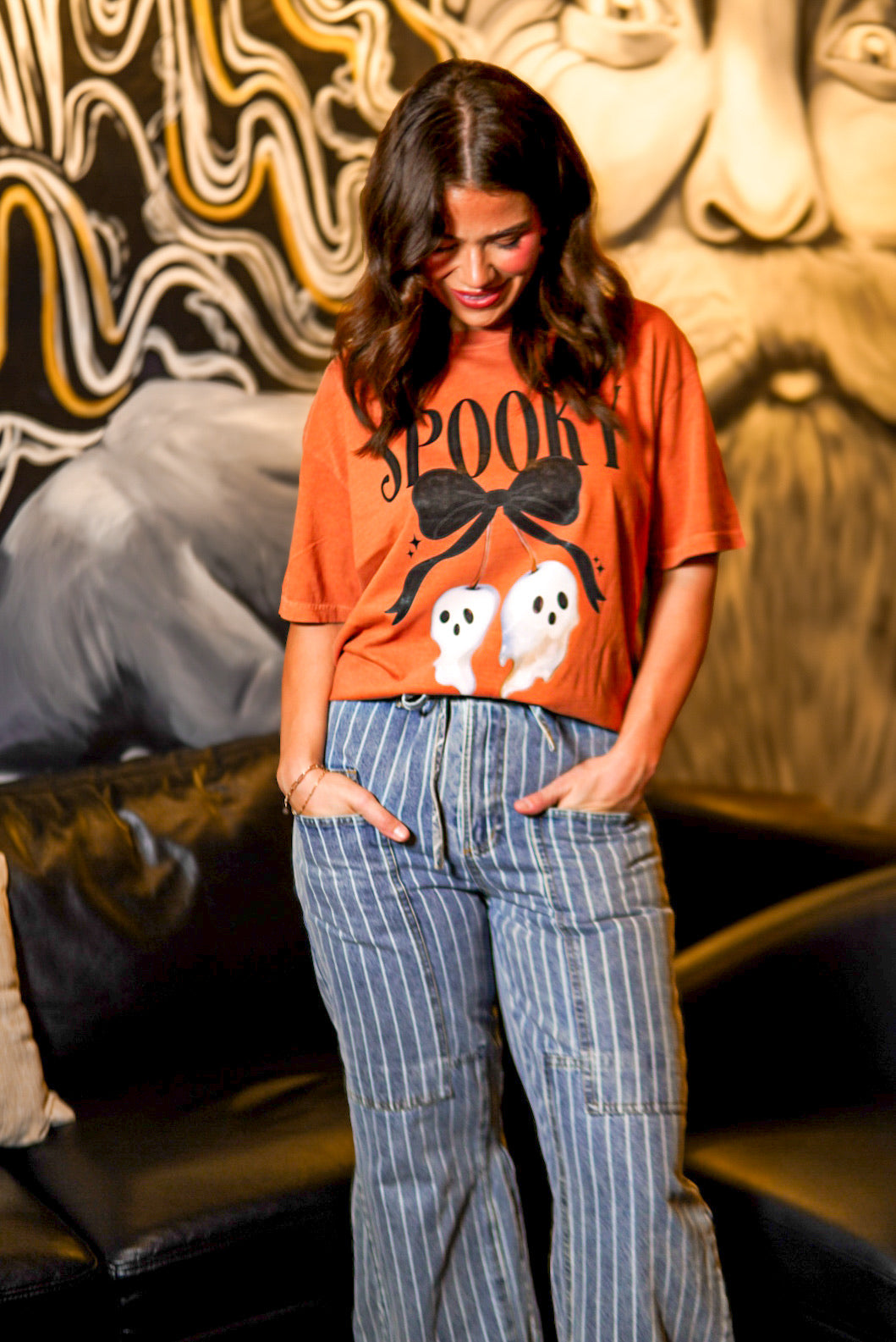 Spooky Ghost Cherries Graphic Tee-130 Graphic Tees-Heathered Boho-Heathered Boho Boutique, Women's Fashion and Accessories in Palmetto, FL