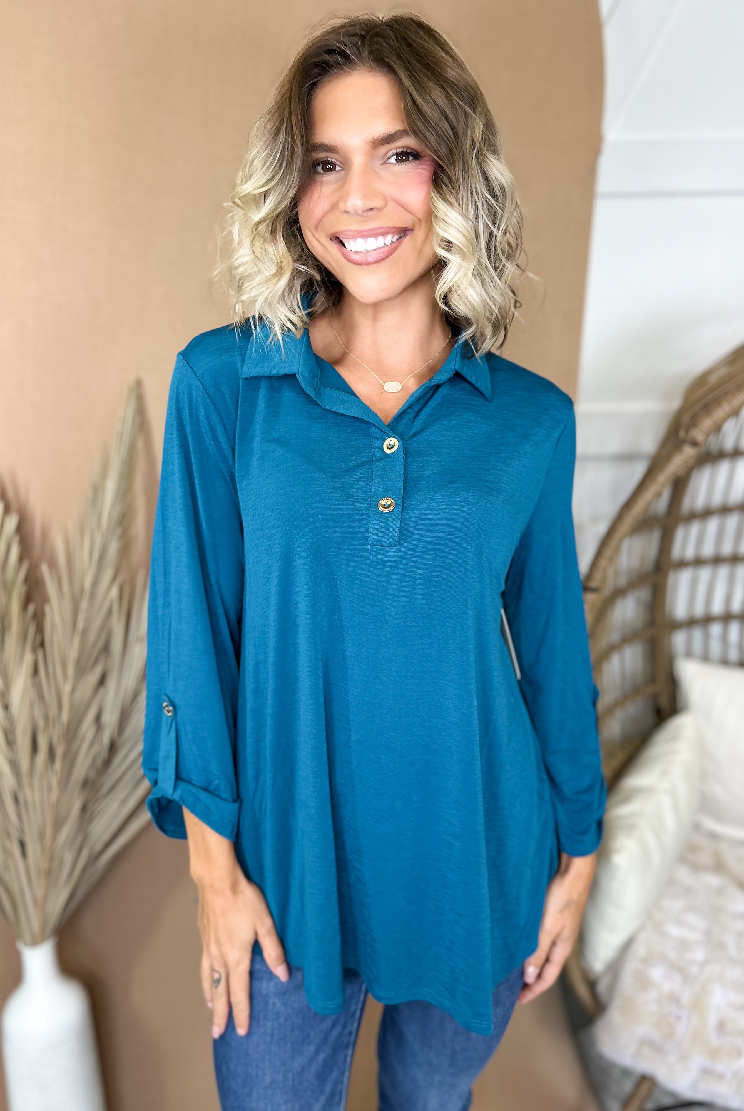 The Easy Does It Collared Top-120 LONG SLEEVE TOPS-DEAR SCARLETT-Heathered Boho Boutique, Women's Fashion and Accessories in Palmetto, FL