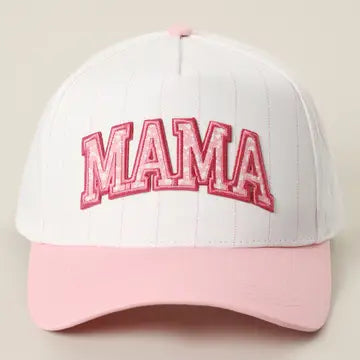 Mama Pinstriped Trucker Hat-330 Headwear-Fashion City-Heathered Boho Boutique, Women's Fashion and Accessories in Palmetto, FL