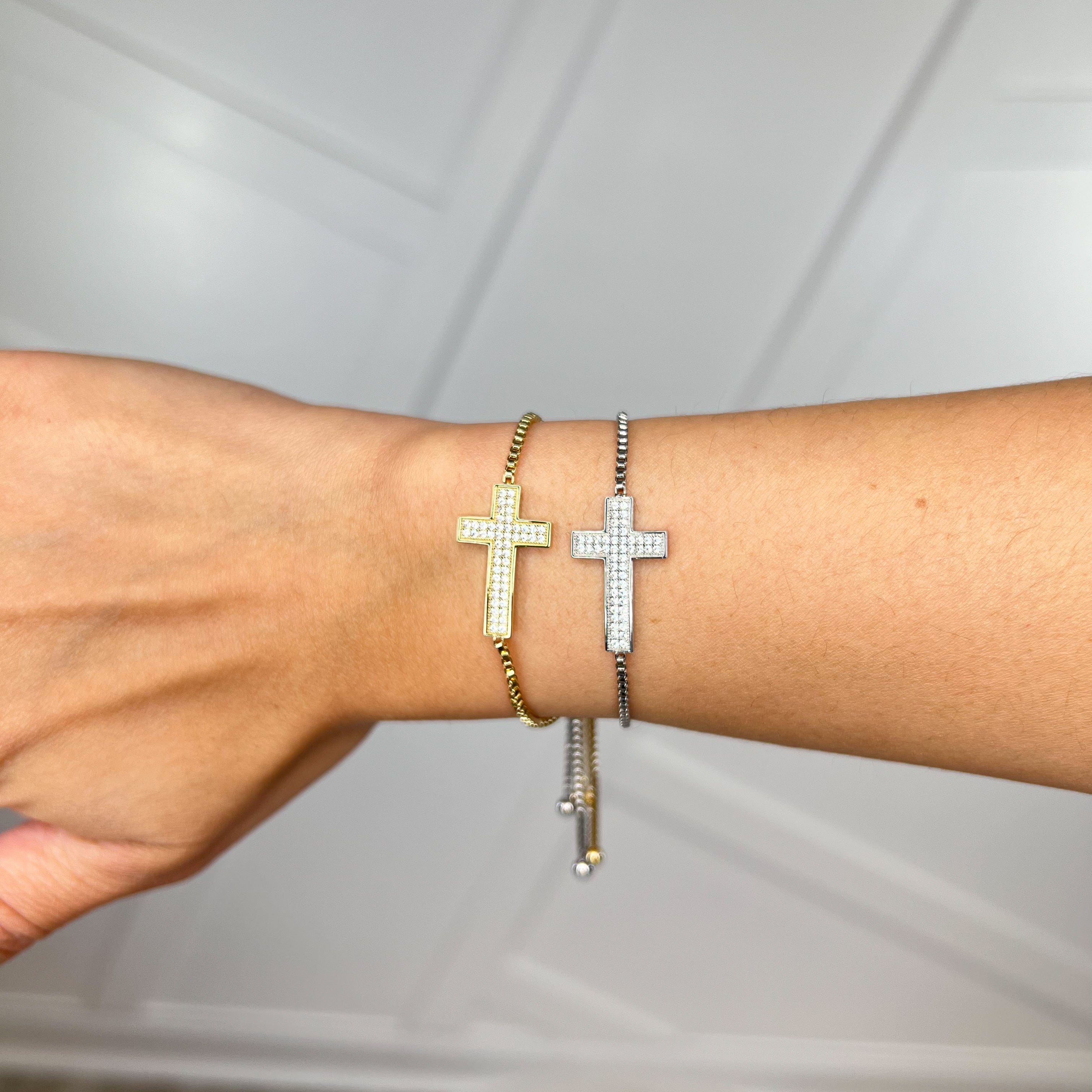RESTOCK: CZ Thick Cross Slide Bracelet-310 Jewelry-Joseph Anthony NY, Inc-Heathered Boho Boutique, Women's Fashion and Accessories in Palmetto, FL