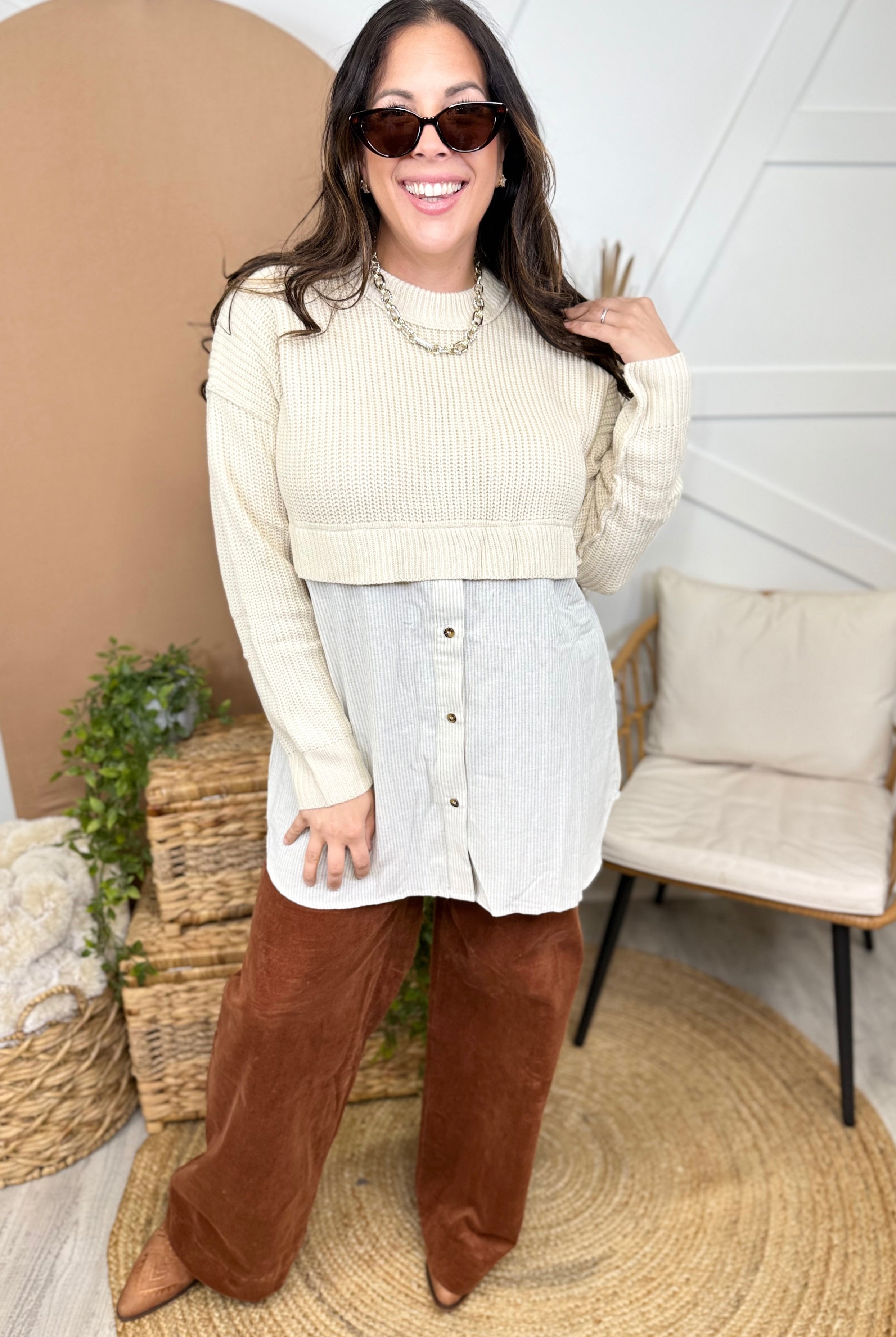 In Layers Sweater Top/ Dress-125 Sweater-WHITE BIRCH-Heathered Boho Boutique, Women's Fashion and Accessories in Palmetto, FL