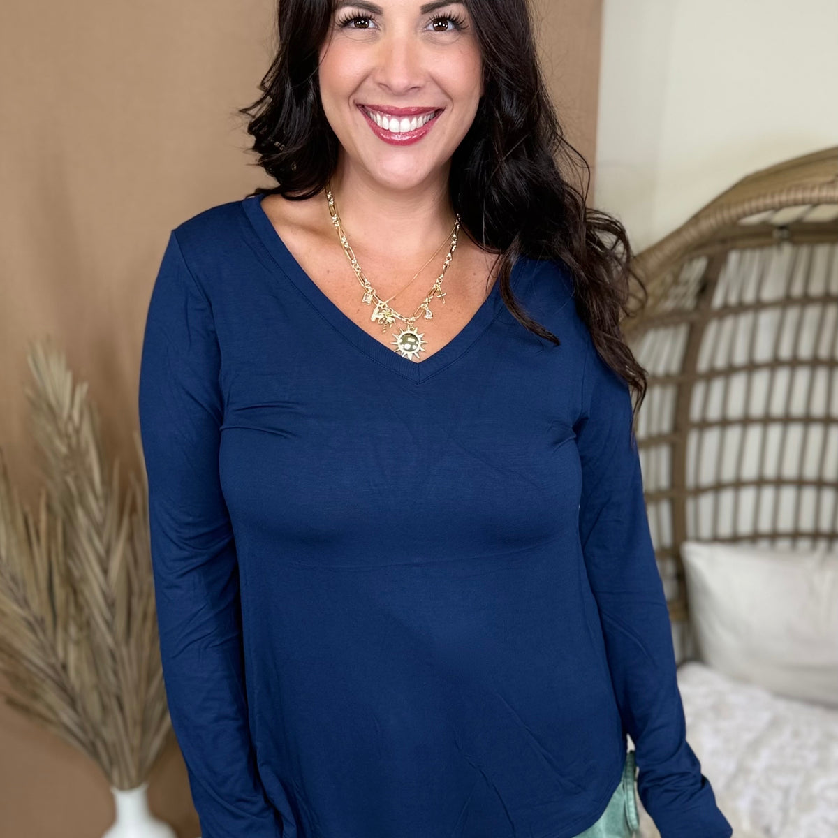 The Better Than Basic V-Neck Top-120 LONG SLEEVE TOPS-ZENANA-Heathered Boho Boutique, Women's Fashion and Accessories in Palmetto, FL