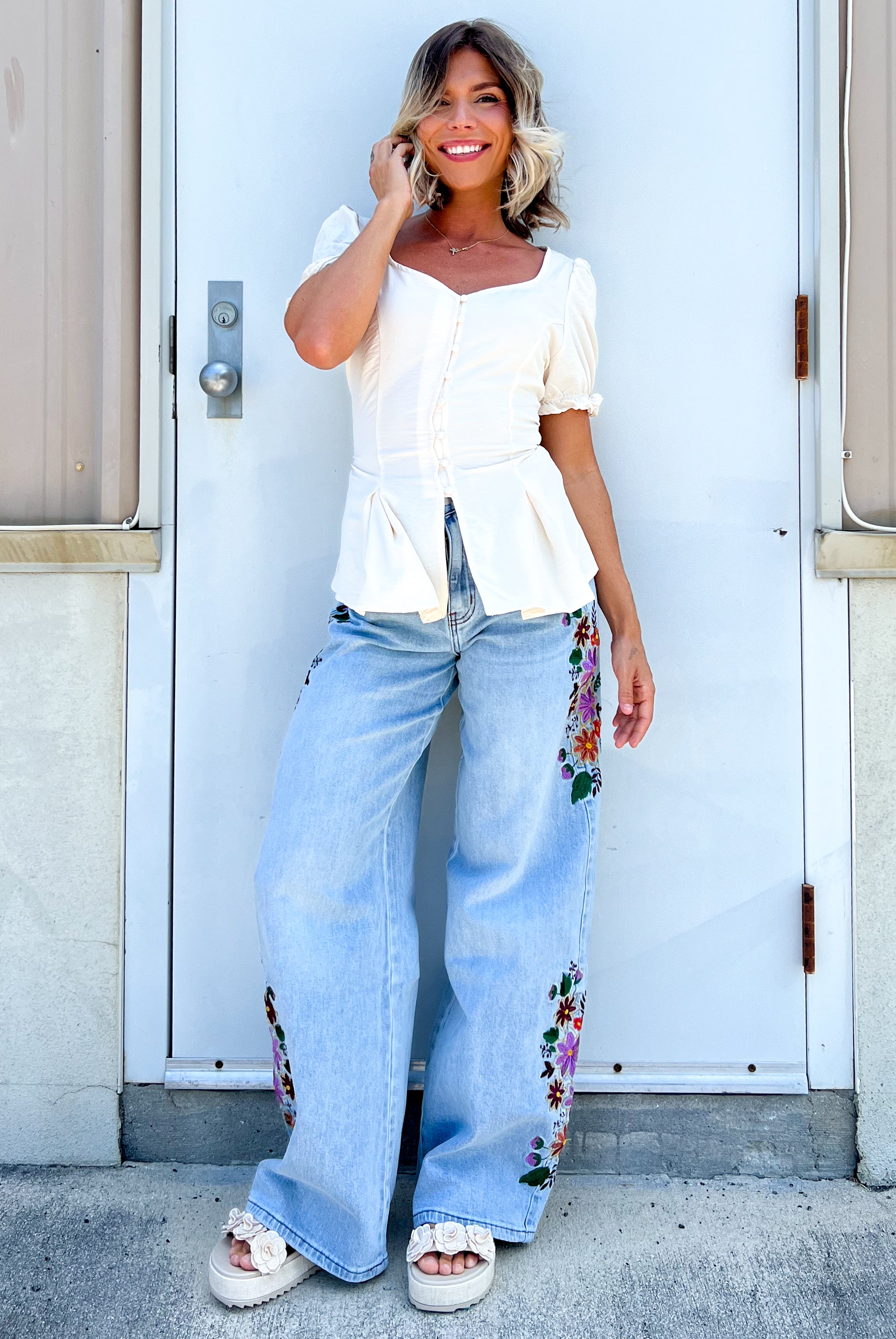 Restock - 2nd CUT- EVIE FLORAL EMBROIDERED JEANS-190 JEANS-BLAKELEY-Heathered Boho Boutique, Women's Fashion and Accessories in Palmetto, FL