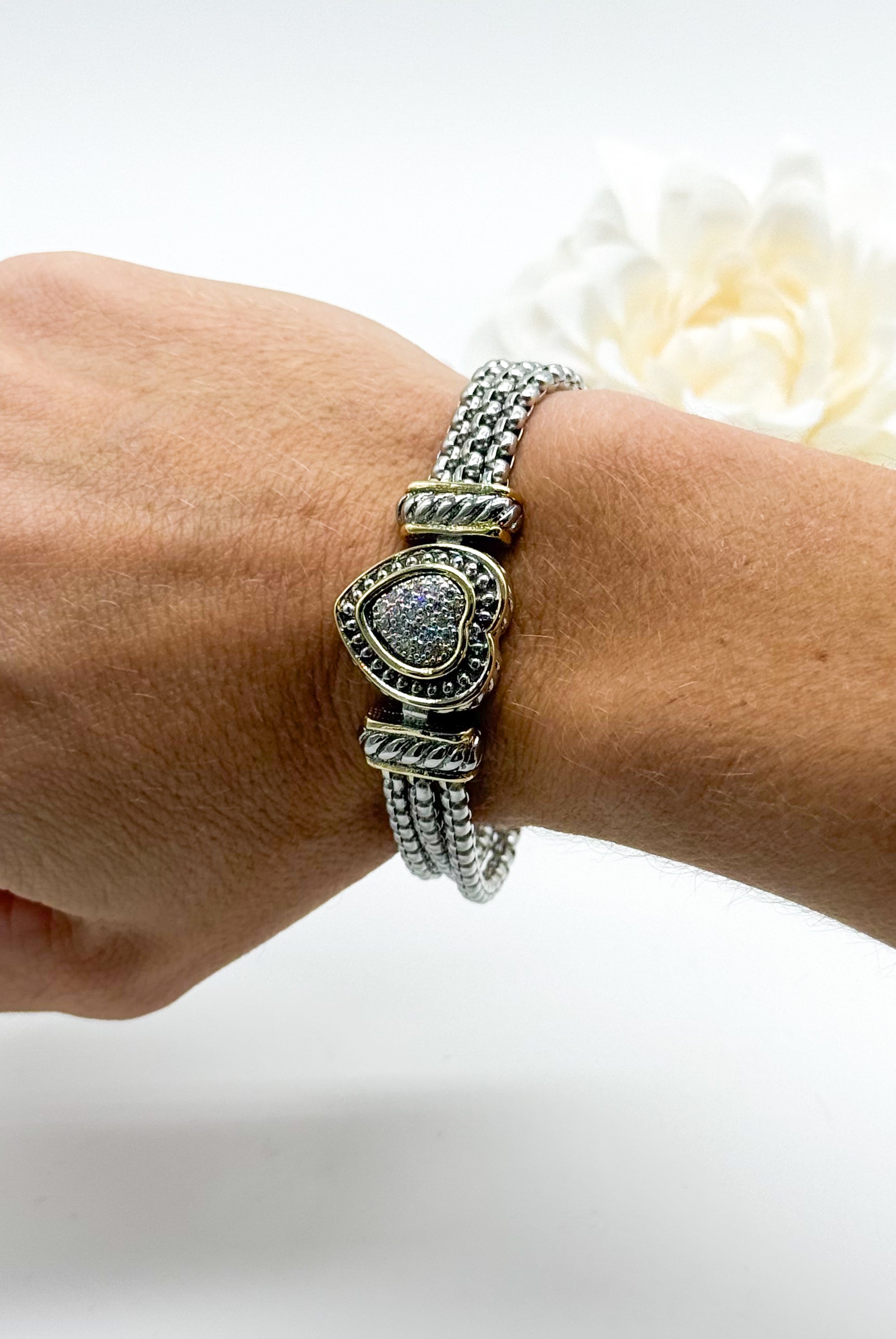 Pave Heart Bracelet-310 Jewelry-Millenx Accessories, LLC.-Heathered Boho Boutique, Women's Fashion and Accessories in Palmetto, FL