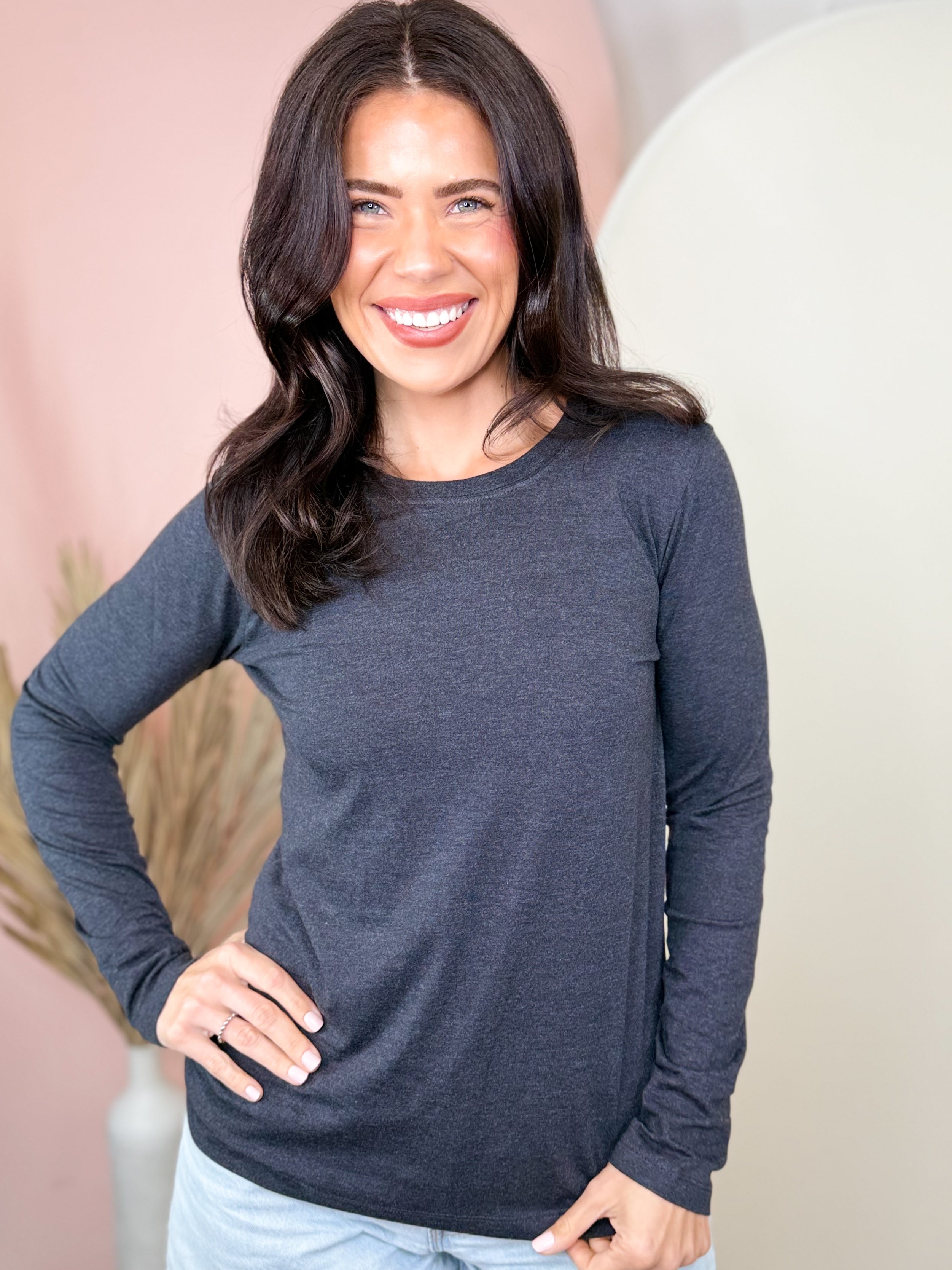 The Everyday Essential Long Sleeve Top-120 LONG SLEEVE TOPS-ZENANA-Heathered Boho Boutique, Women's Fashion and Accessories in Palmetto, FL