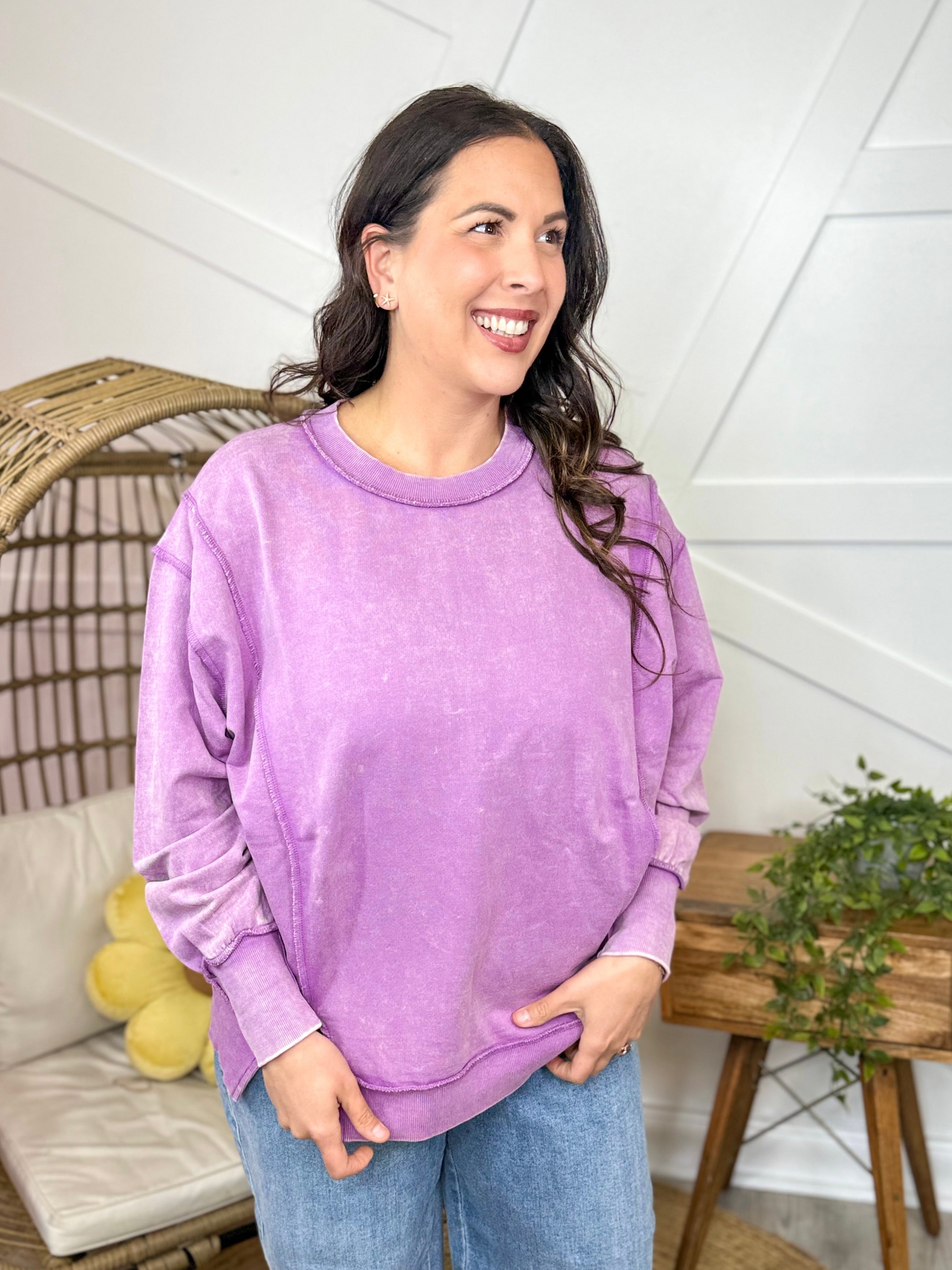 Take Me To The Beach Pullover-120 LONG SLEEVE TOPS-ZENANA-Heathered Boho Boutique, Women's Fashion and Accessories in Palmetto, FL