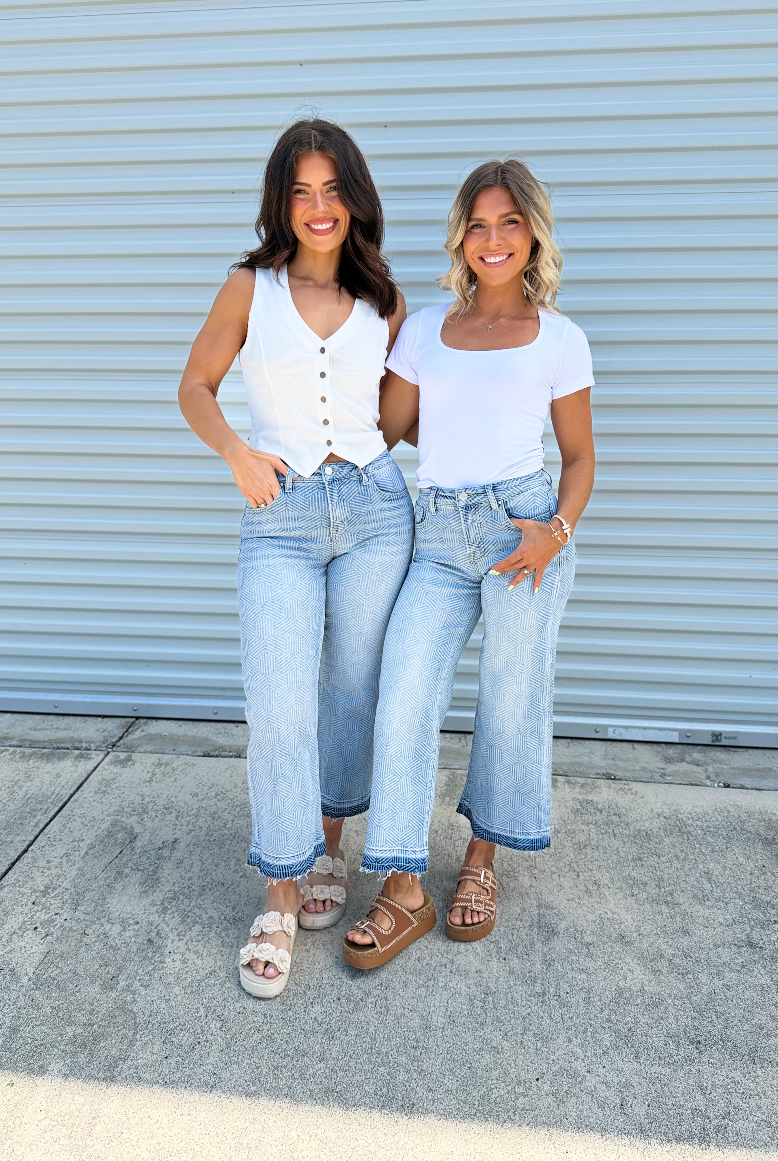 Geometric Woman Cropped Wide Leg Jeans by Risen-190 JEANS-RISEN-Heathered Boho Boutique, Women's Fashion and Accessories in Palmetto, FL