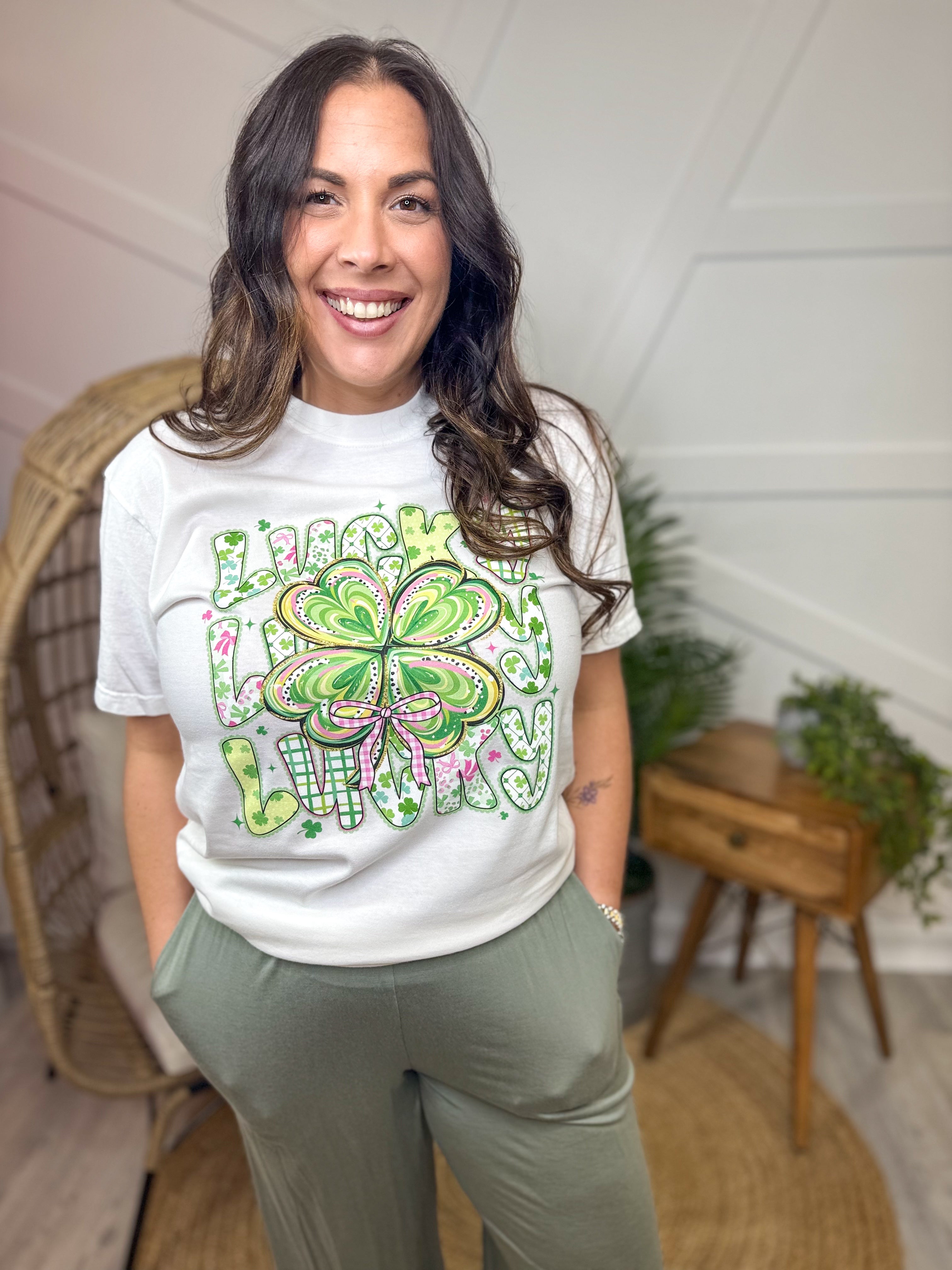 Lucky Lucky Lucky Graphic Tee-130 Graphic Tees-Heathered Boho-Heathered Boho Boutique, Women's Fashion and Accessories in Palmetto, FL