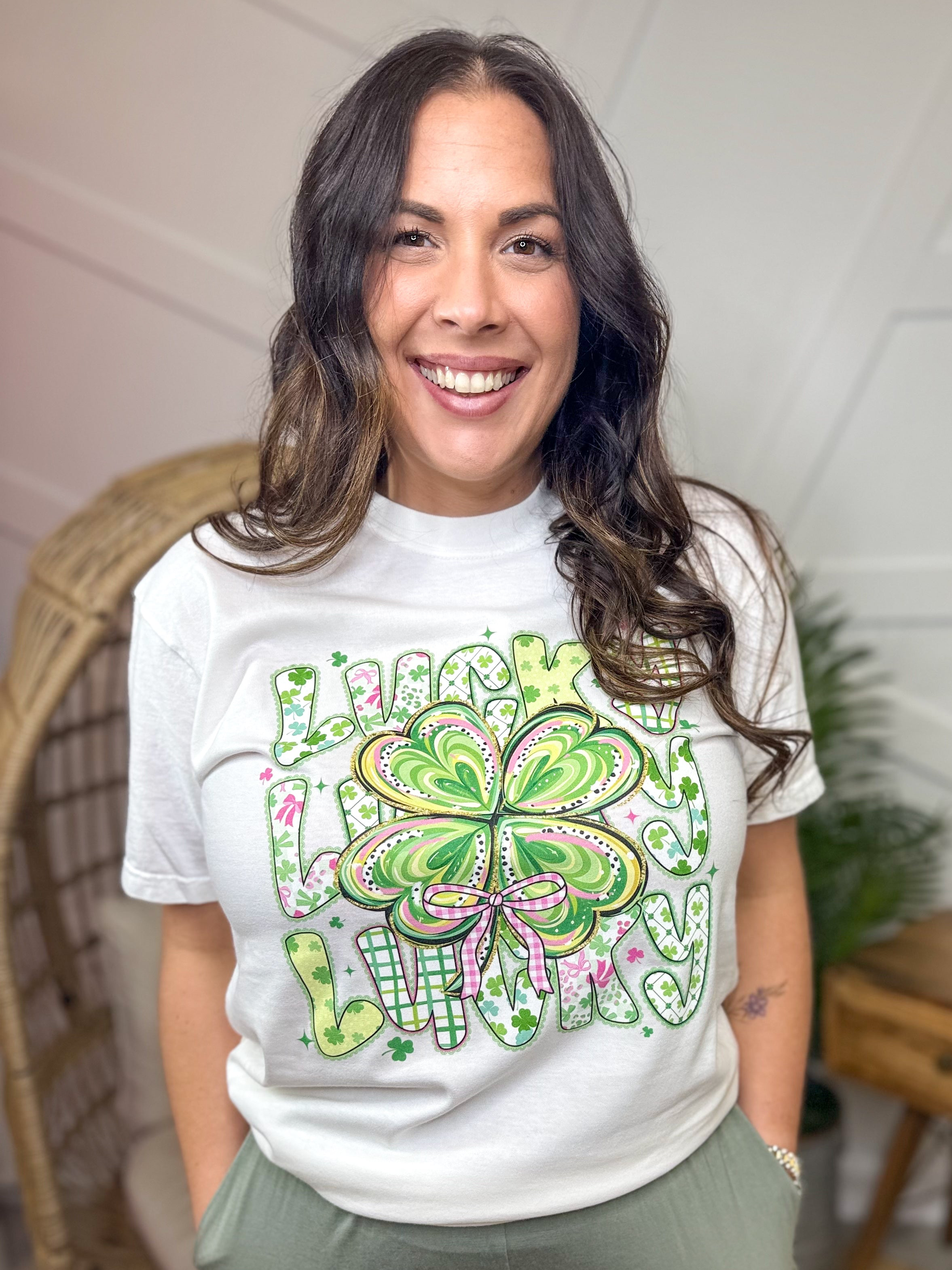 Lucky Lucky Lucky Graphic Tee-130 Graphic Tees-Heathered Boho-Heathered Boho Boutique, Women's Fashion and Accessories in Palmetto, FL