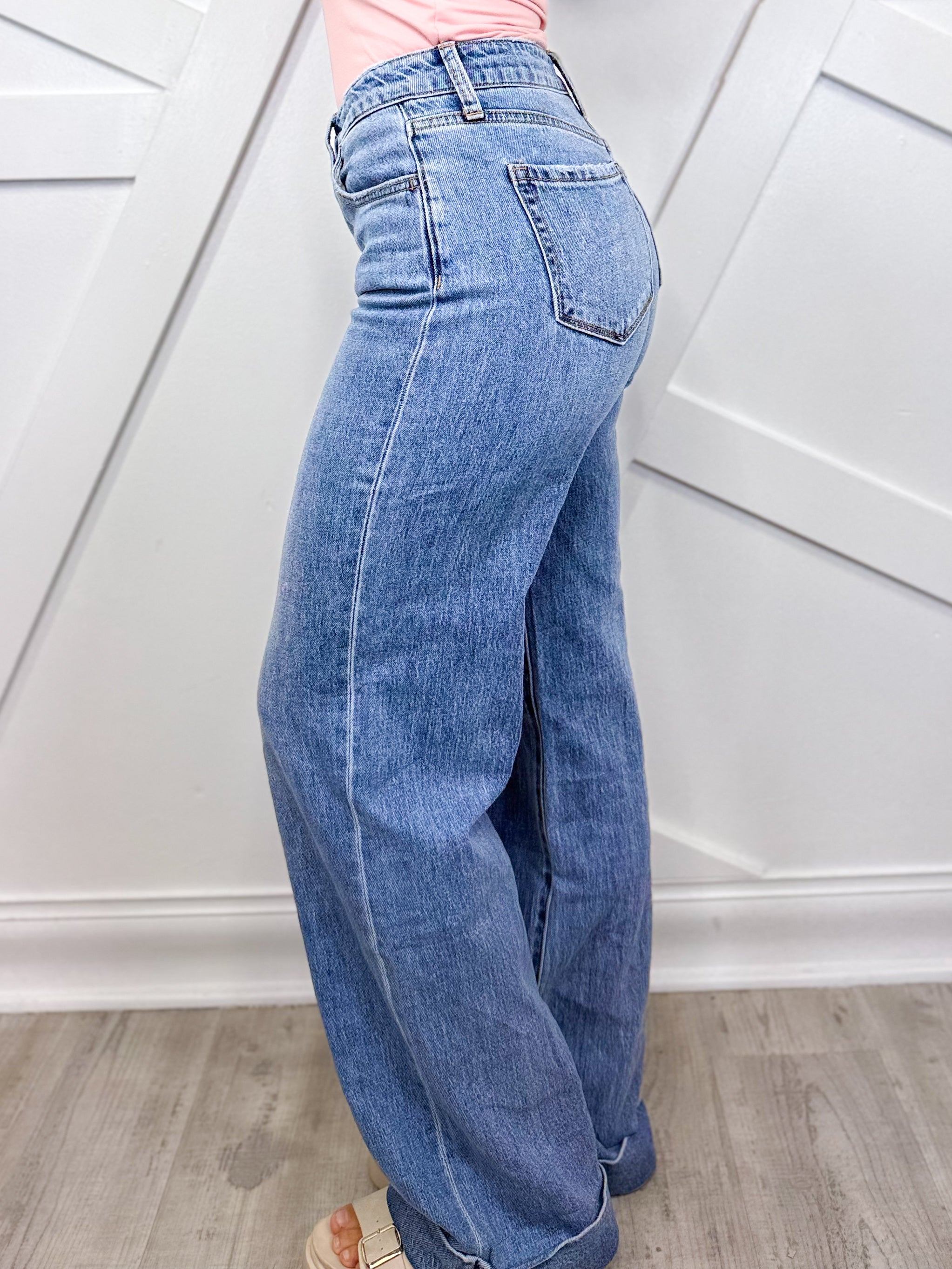 Talk of the Town Wide Leg Jeans by Vervet-190 Jeans-Vervet-Heathered Boho Boutique, Women's Fashion and Accessories in Palmetto, FL
