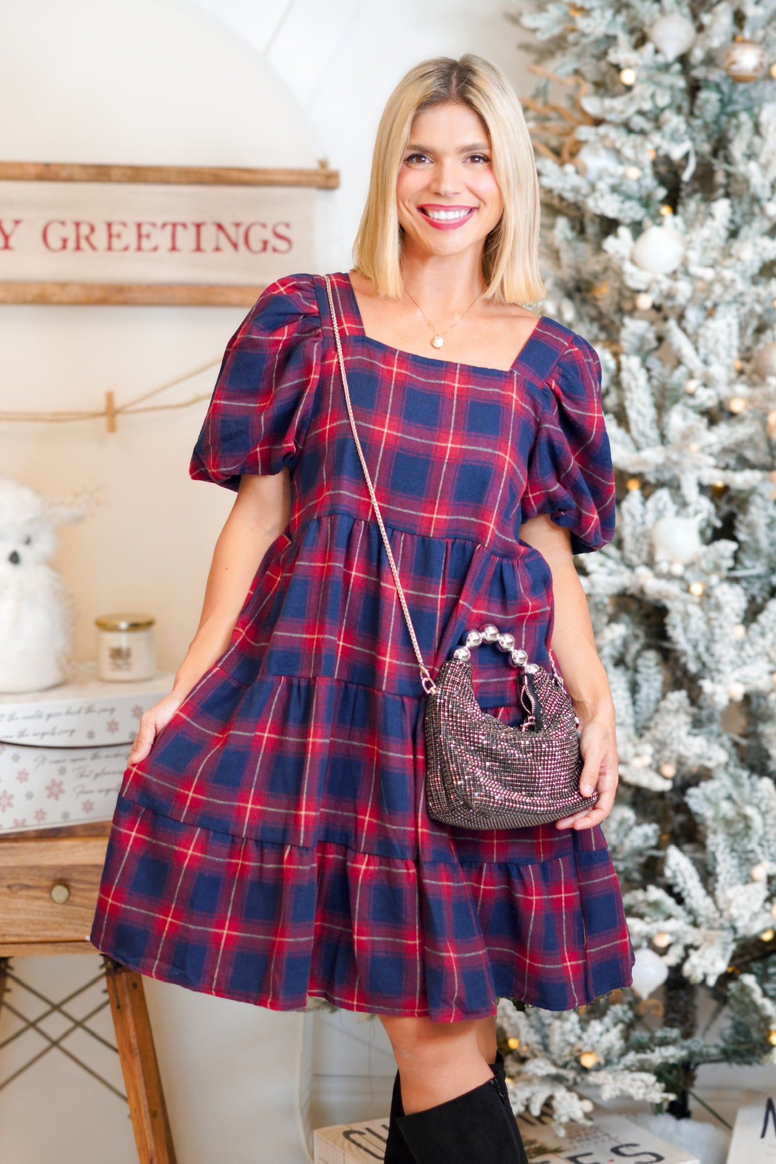Dolly Doll Plaid Dress-230 DRESSES/JUMPSUITS/ROMPERS-Southern Grace-Heathered Boho Boutique, Women's Fashion and Accessories in Palmetto, FL