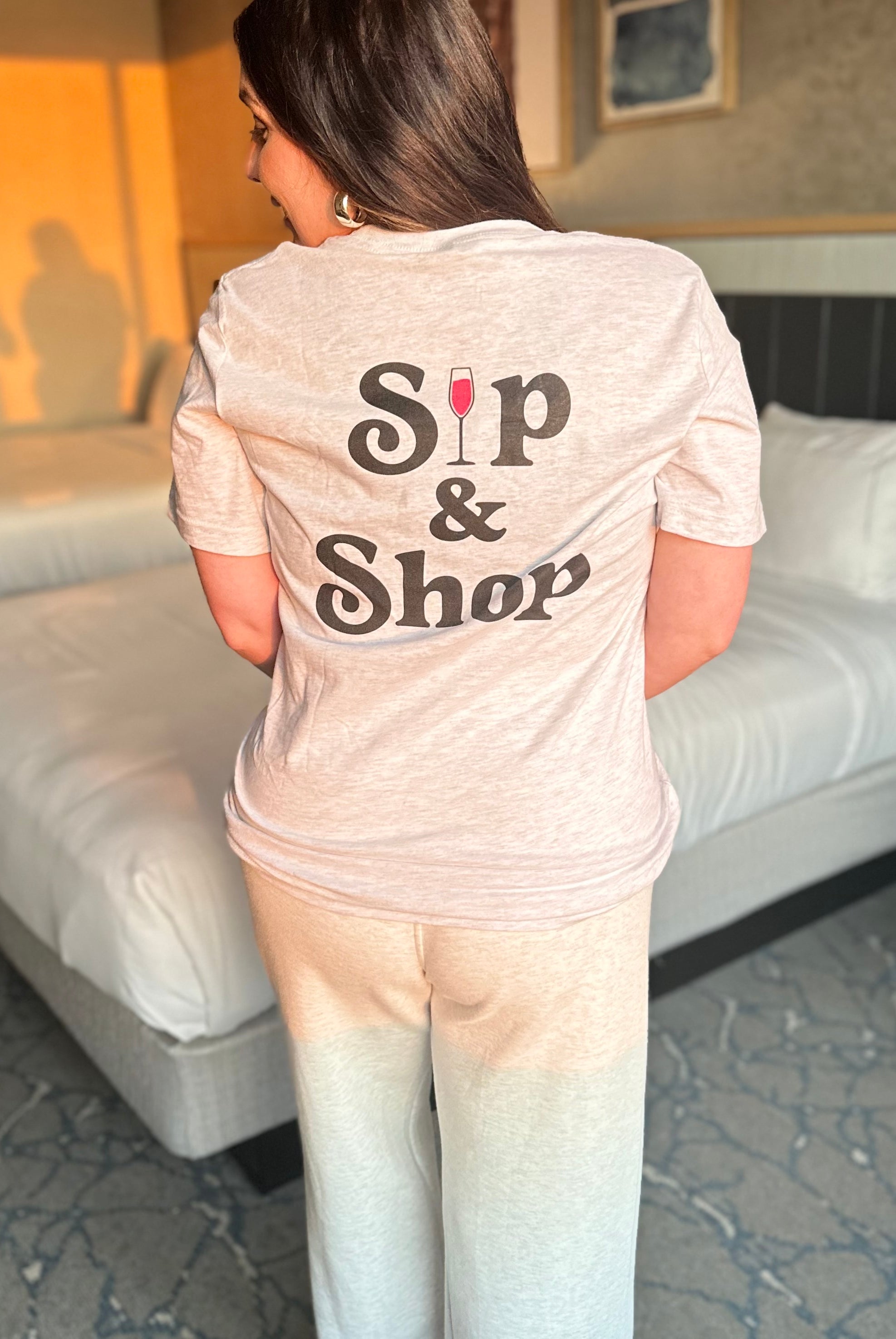 Boho Babe Sip & Shop Graphic Tee-130 Graphic Tees-Heathered Boho-Heathered Boho Boutique, Women's Fashion and Accessories in Palmetto, FL