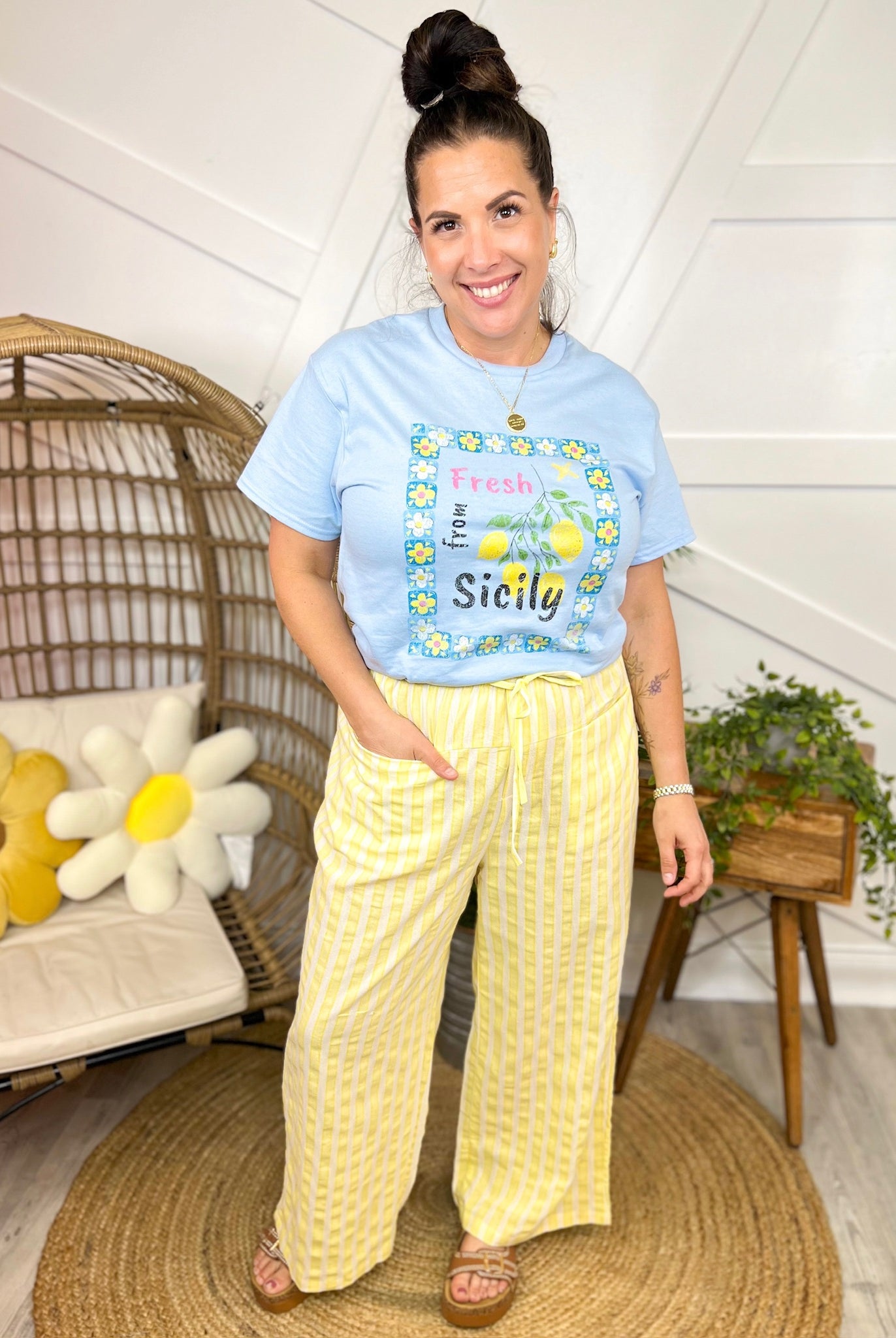 Fresh From Sicily Lemon Tee-110 SHORT SLEEVE TOP-GEEGEE-Heathered Boho Boutique, Women's Fashion and Accessories in Palmetto, FL