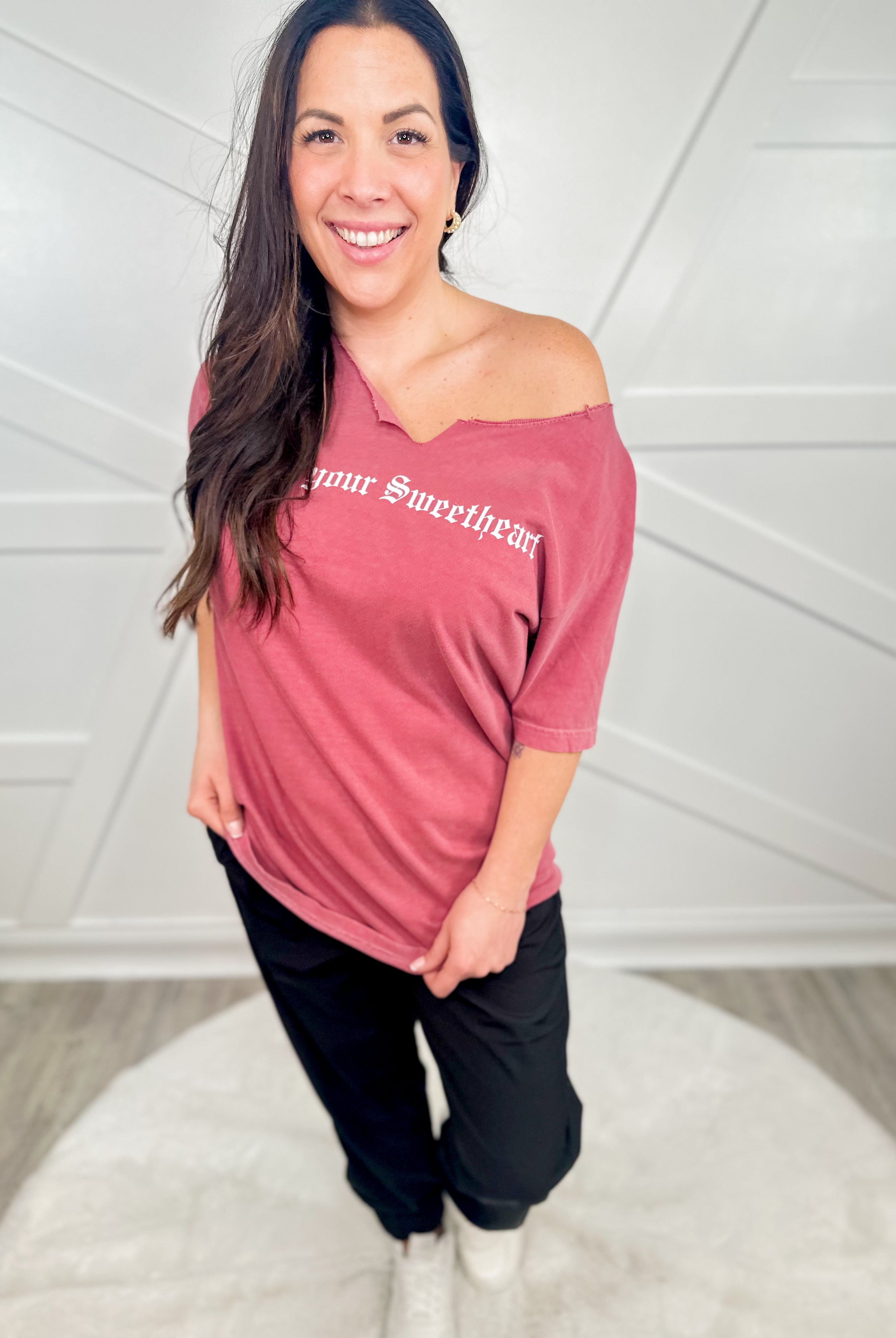 Not Your Sweetheart Custom Cut Neckline Graphic Tee-130 Graphic Tees-Heathered Boho-Heathered Boho Boutique, Women's Fashion and Accessories in Palmetto, FL
