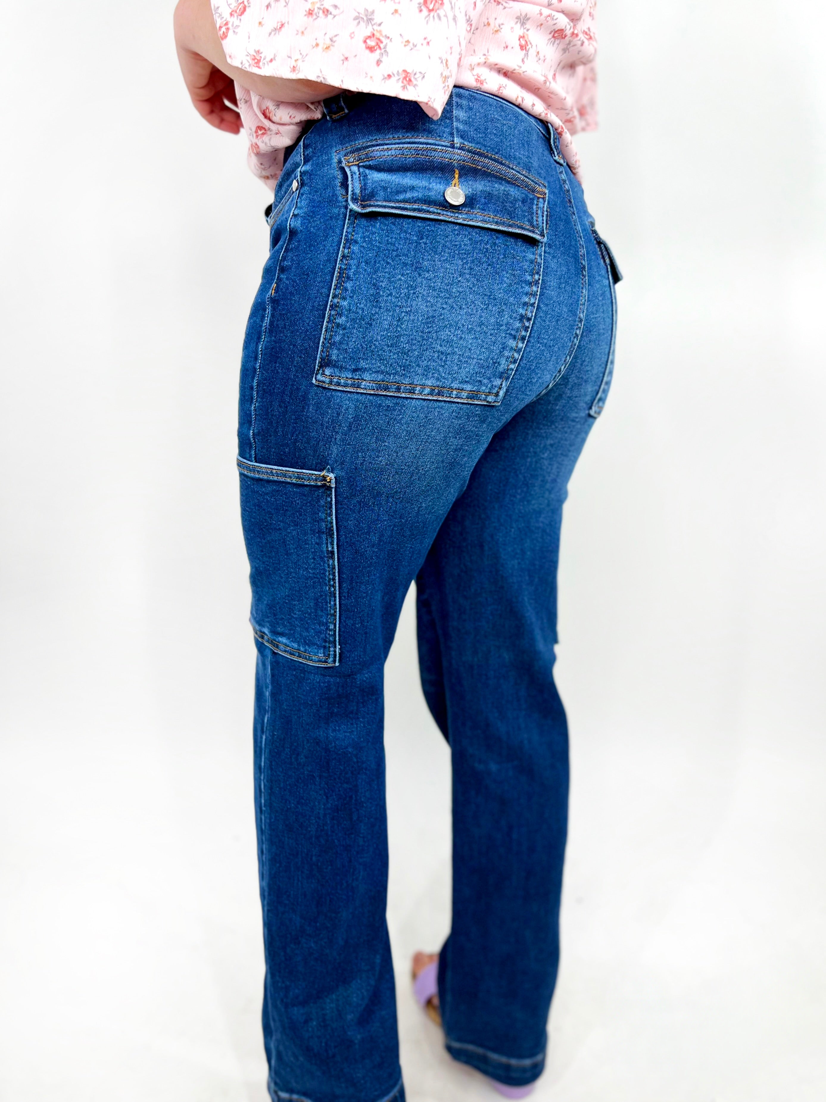 Call Me Beep Me Cargo Jeans by Judy Blue-190 Jeans-Judy Blue-Heathered Boho Boutique, Women's Fashion and Accessories in Palmetto, FL