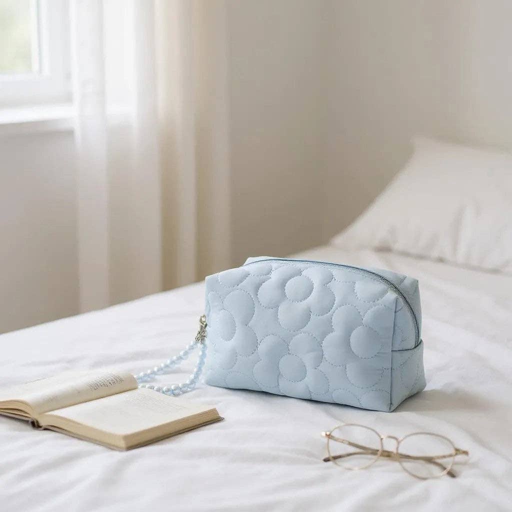Solid Color Quilted Fabric Makeup Pouch-340 Other Accessories-TAPA fashion-Heathered Boho Boutique, Women's Fashion and Accessories in Palmetto, FL