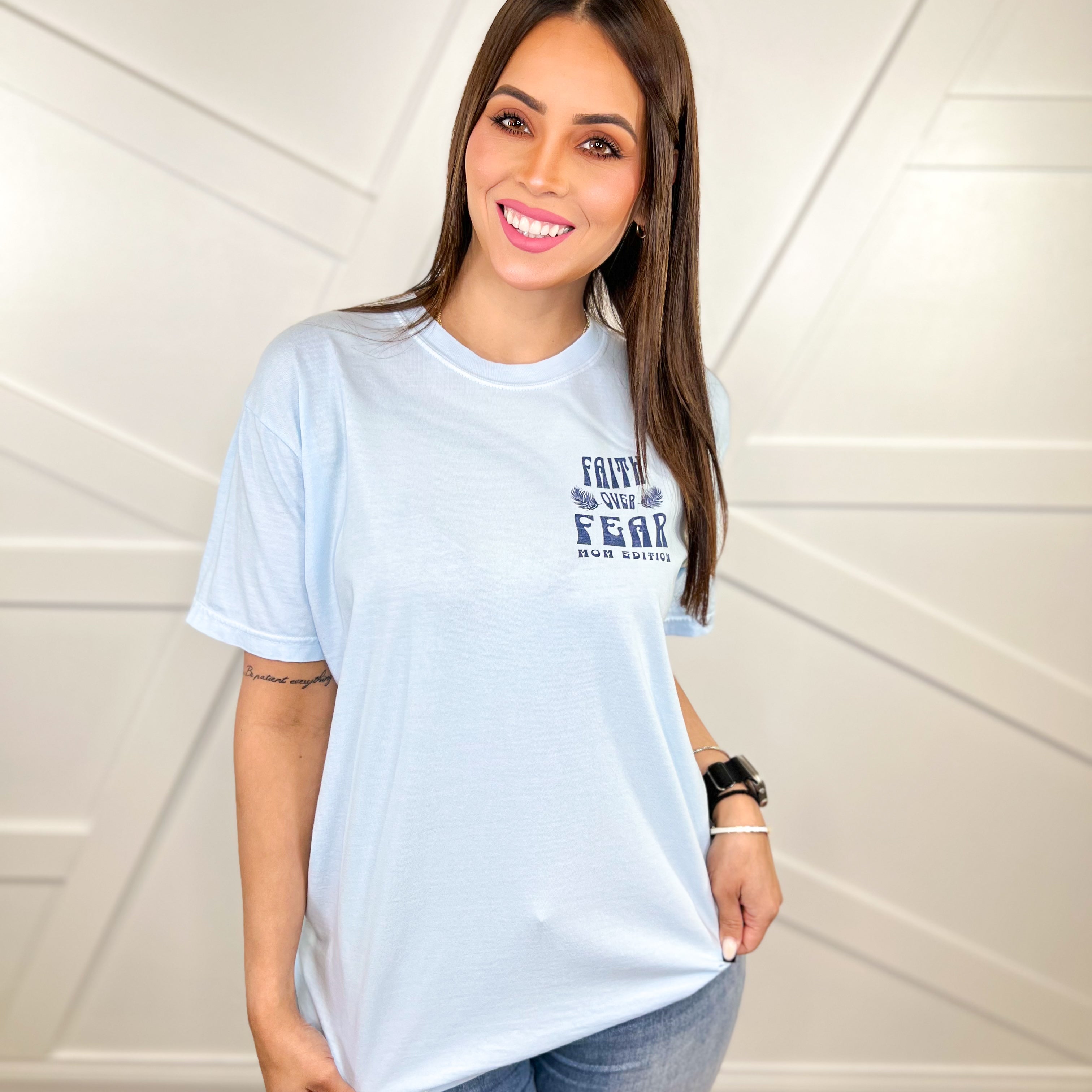 Faith Over Fear Mom Edition Graphic Tee-130 Graphic Tees-Heathered Boho-Heathered Boho Boutique, Women's Fashion and Accessories in Palmetto, FL