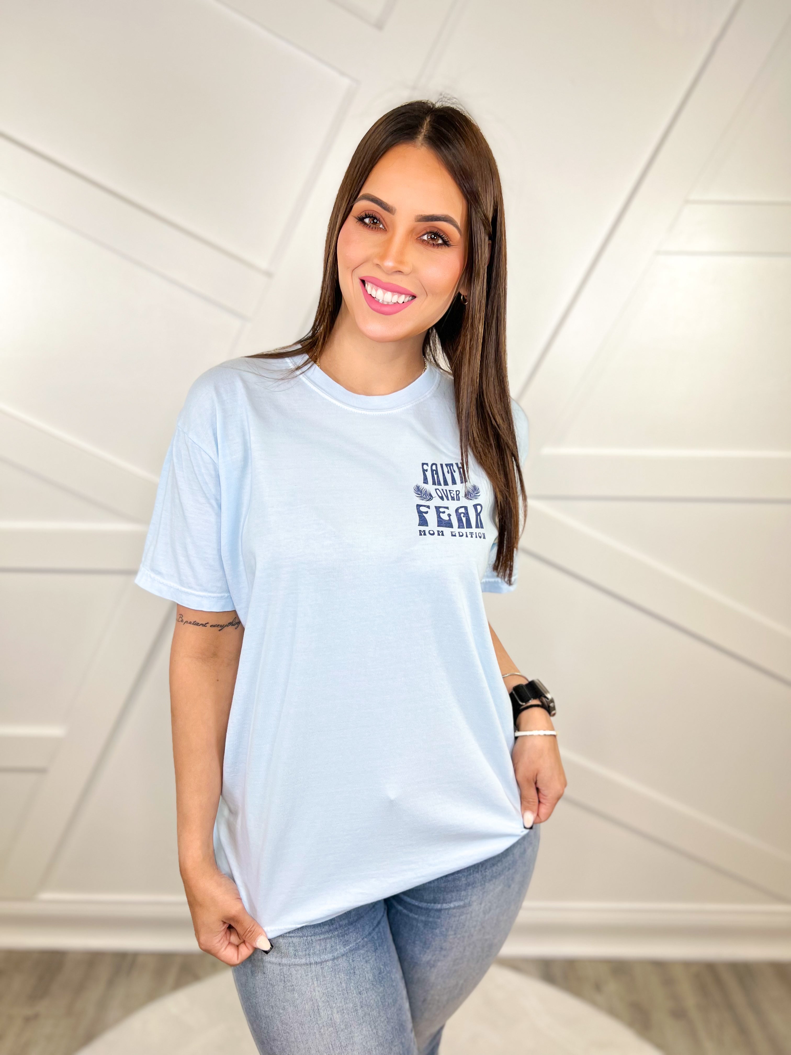 Faith Over Fear Mom Edition Graphic Tee-130 Graphic Tees-Heathered Boho-Heathered Boho Boutique, Women's Fashion and Accessories in Palmetto, FL