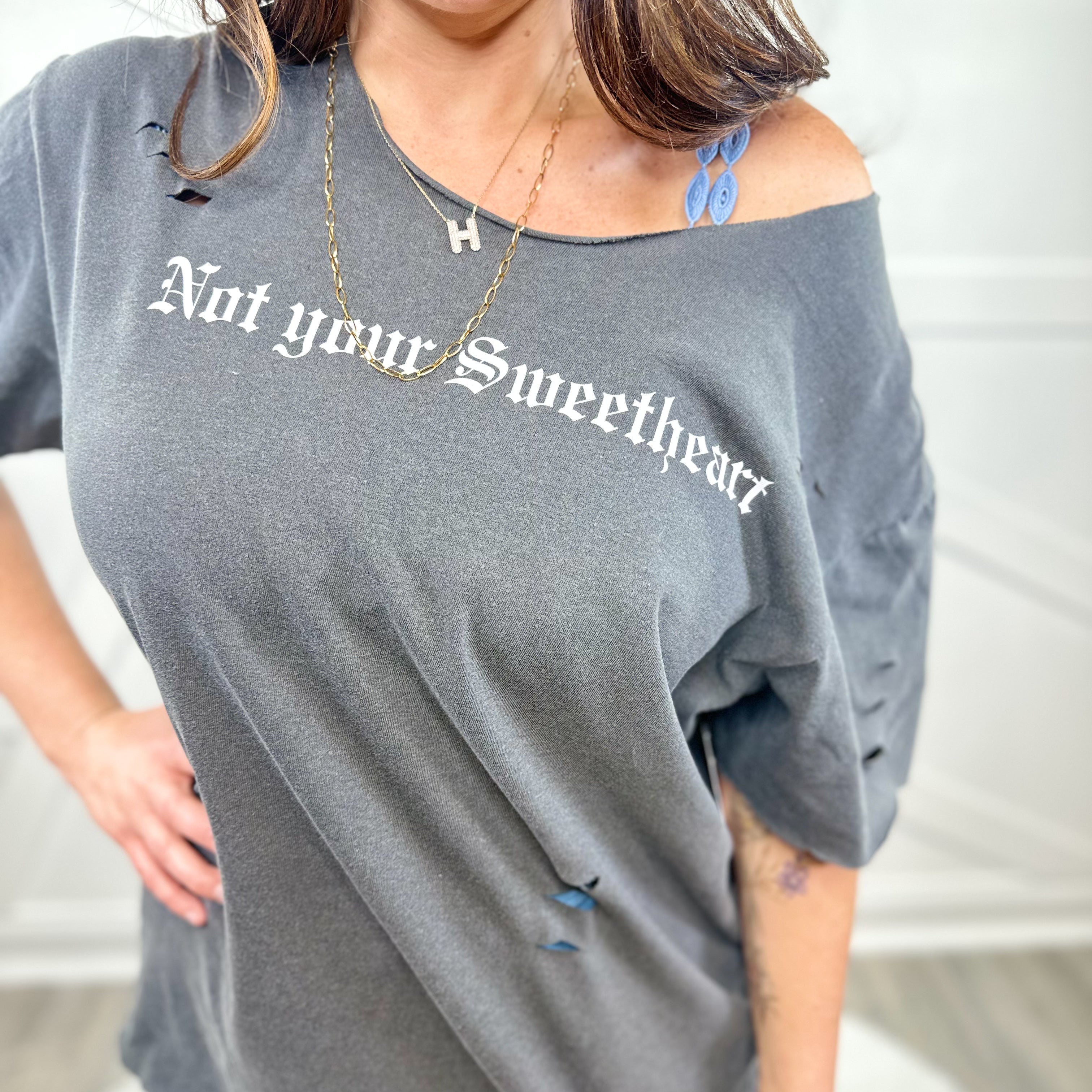 Not Your Sweetheart Graphic Tee - Pepper or Emerald- Custom Cut-130 Graphic Tees-Heathered Boho-Heathered Boho Boutique, Women's Fashion and Accessories in Palmetto, FL