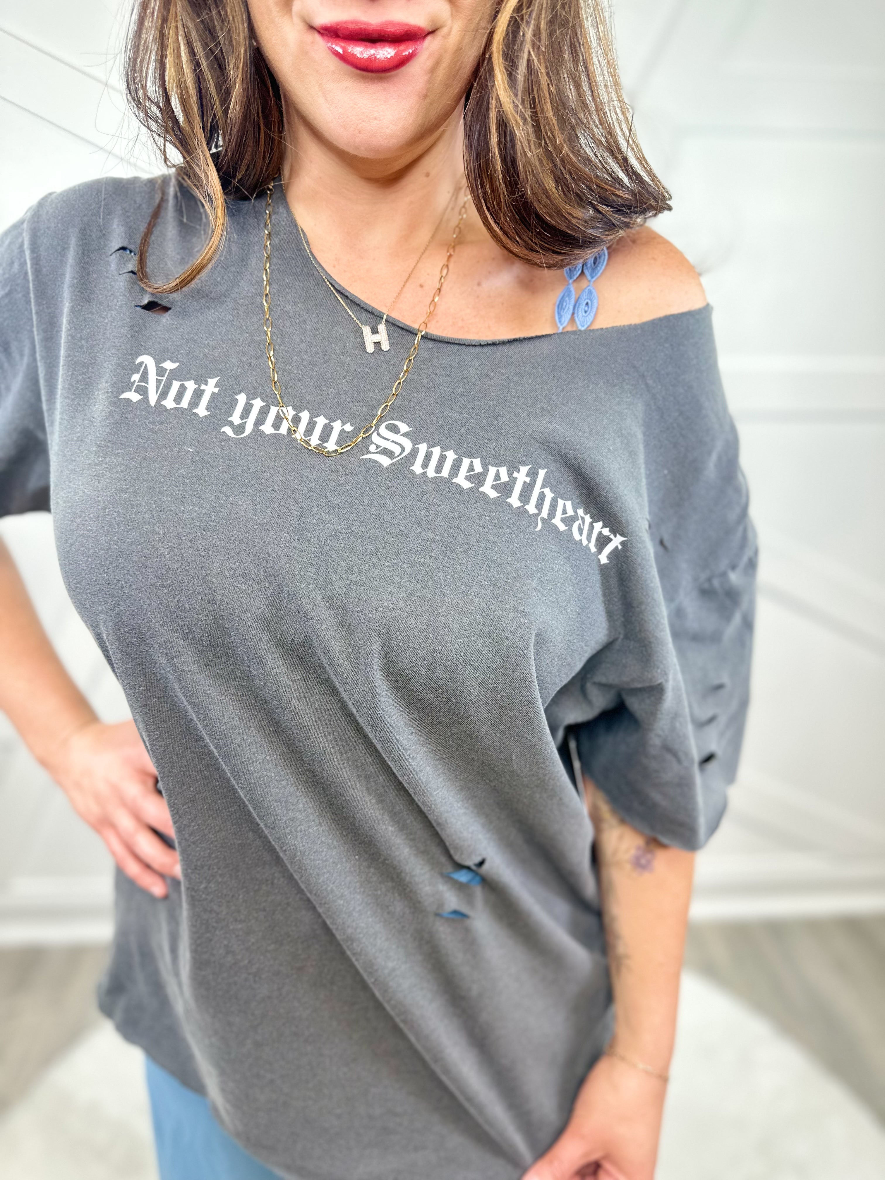 Not Your Sweetheart Graphic Tee - Pepper or Emerald- Custom Cut-130 Graphic Tees-Heathered Boho-Heathered Boho Boutique, Women's Fashion and Accessories in Palmetto, FL