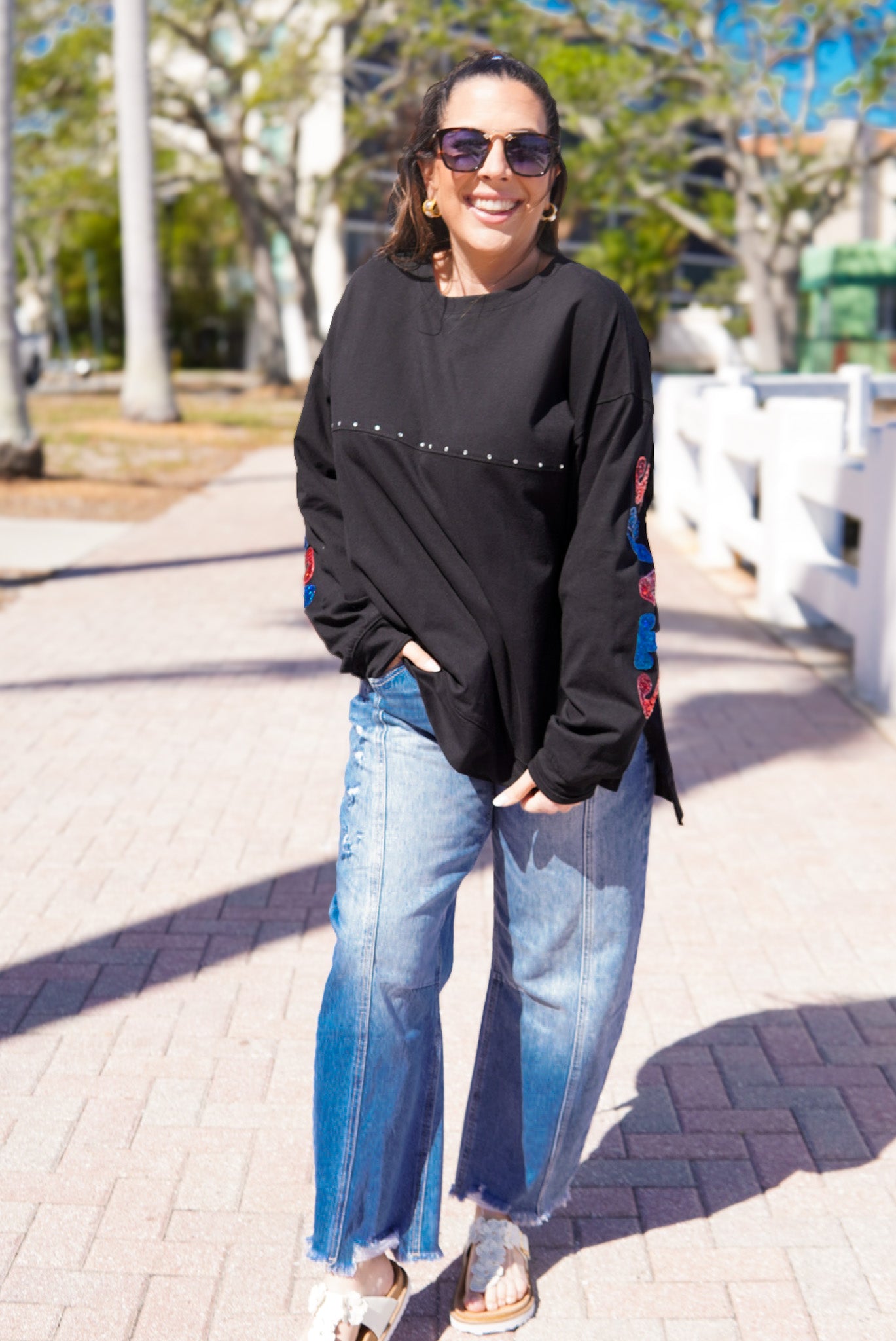 Red White and Boho Spirit Jersey Long Sleeve-120 Long Sleeve Tops-Fantastic Fawn-Heathered Boho Boutique, Women's Fashion and Accessories in Palmetto, FL