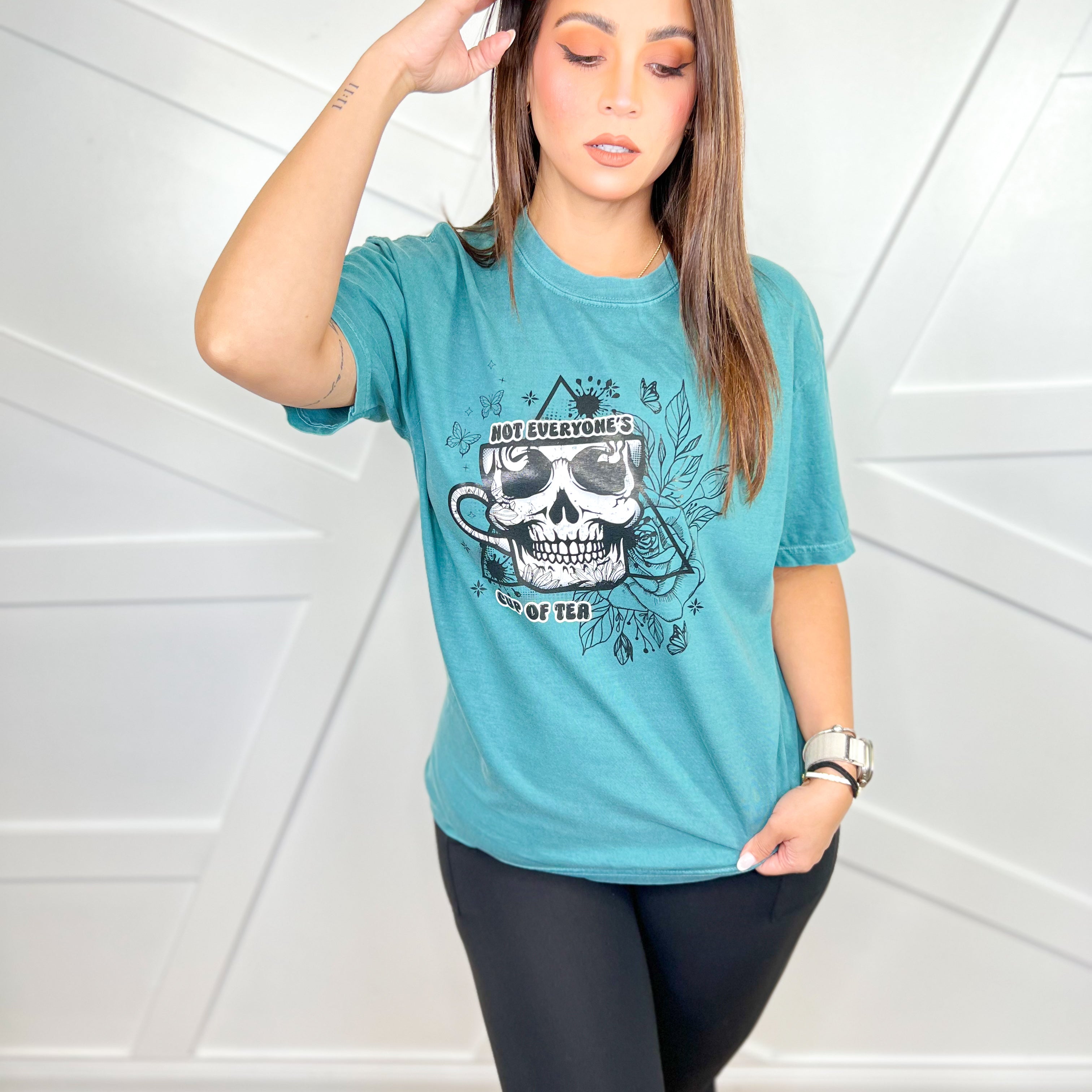 Not Everyone's Cup of Tea Graphic Tee-Emerald-130 Graphic Tees-Heathered Boho-Heathered Boho Boutique, Women's Fashion and Accessories in Palmetto, FL