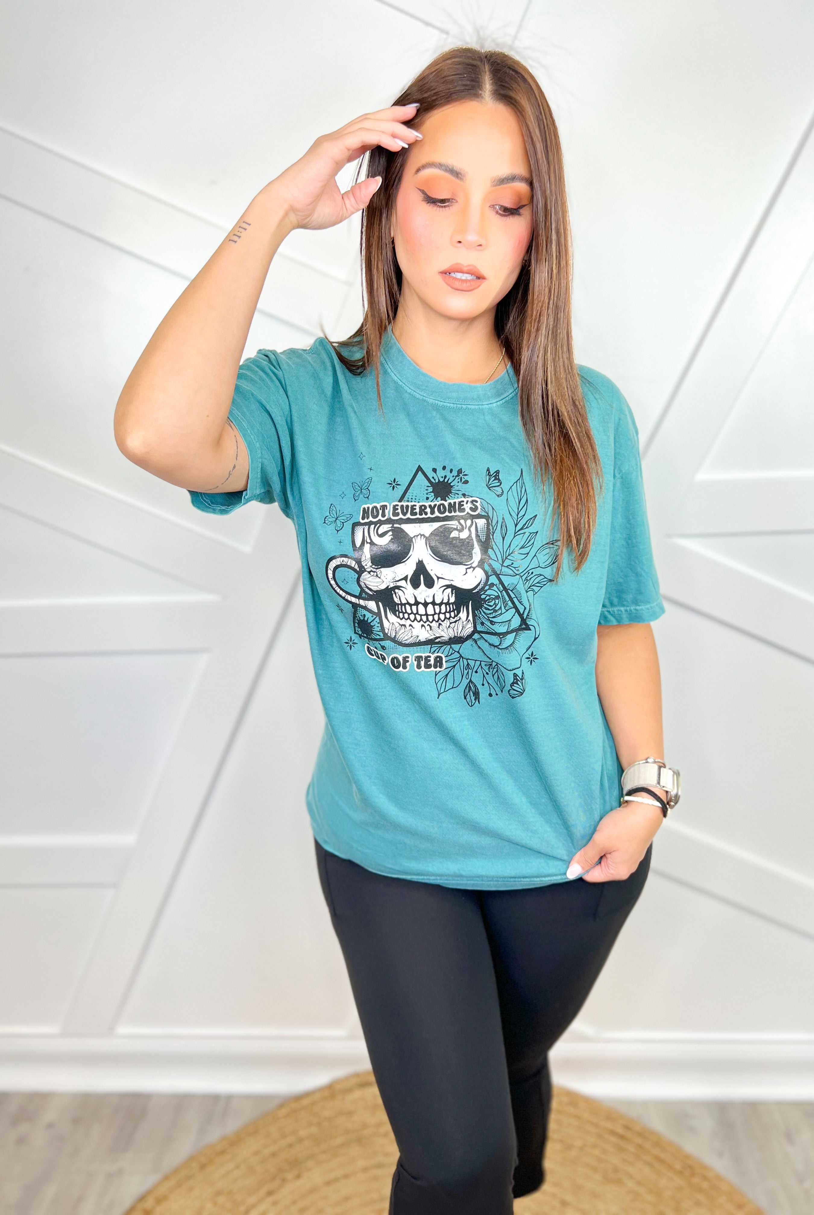 Not Everyone's Cup of Tea Graphic Tee-Emerald-130 Graphic Tees-Heathered Boho-Heathered Boho Boutique, Women's Fashion and Accessories in Palmetto, FL