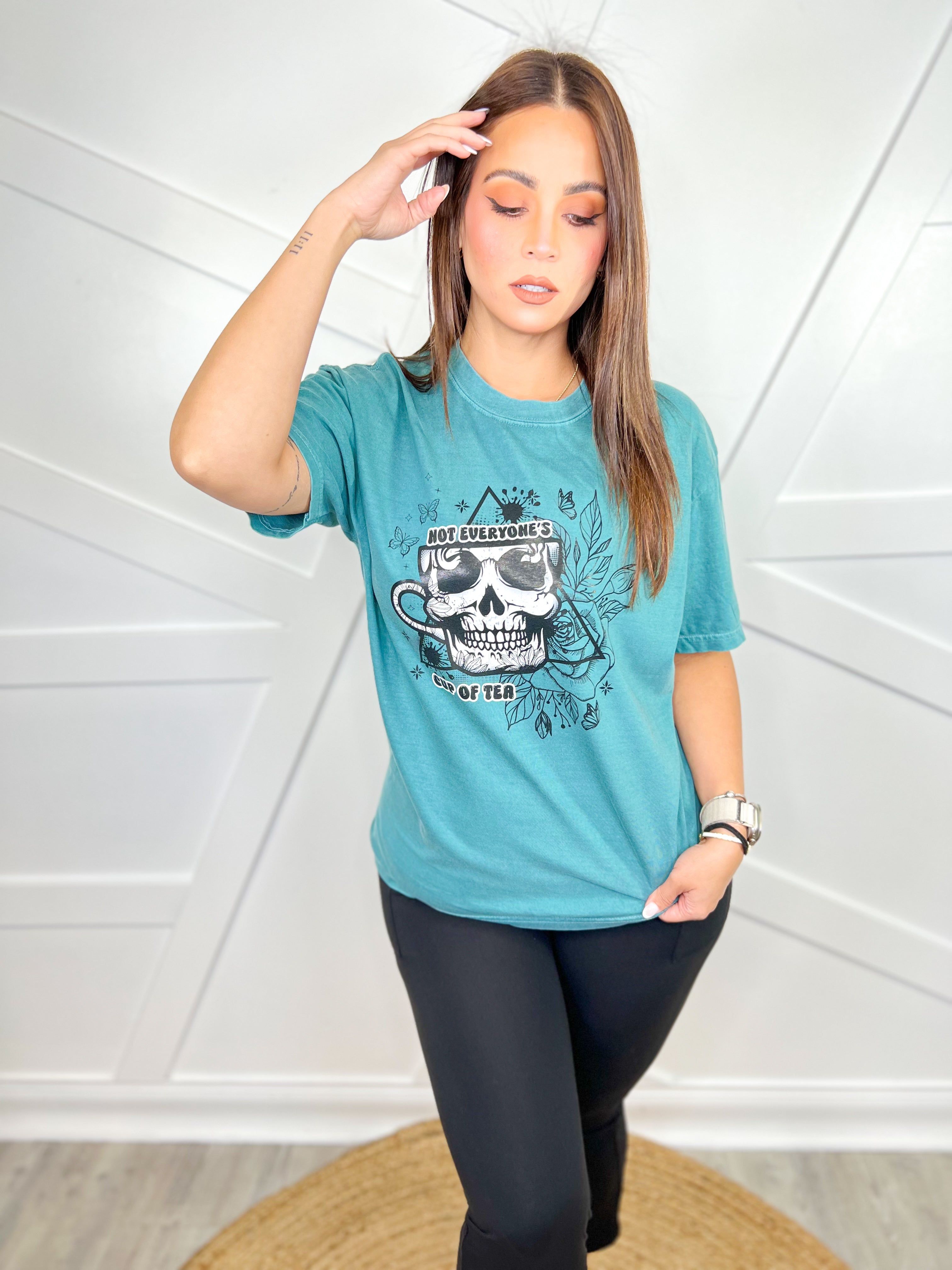 Not Everyone's Cup of Tea Graphic Tee-Emerald-130 Graphic Tees-Heathered Boho-Heathered Boho Boutique, Women's Fashion and Accessories in Palmetto, FL