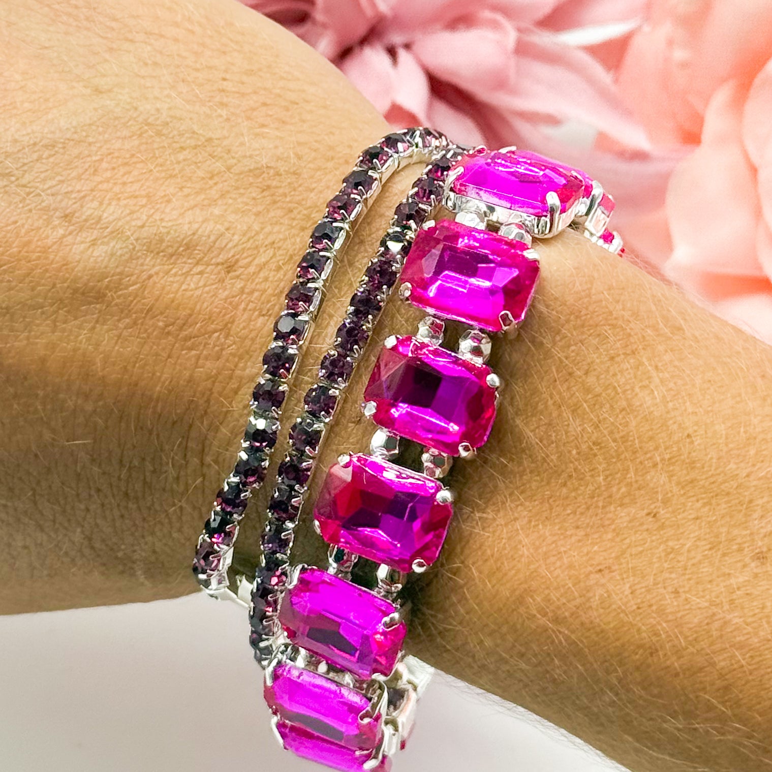Colored Rhinestone Three Piece Bracelet Set-310 Jewelry-RM Manufacturing-Heathered Boho Boutique, Women's Fashion and Accessories in Palmetto, FL