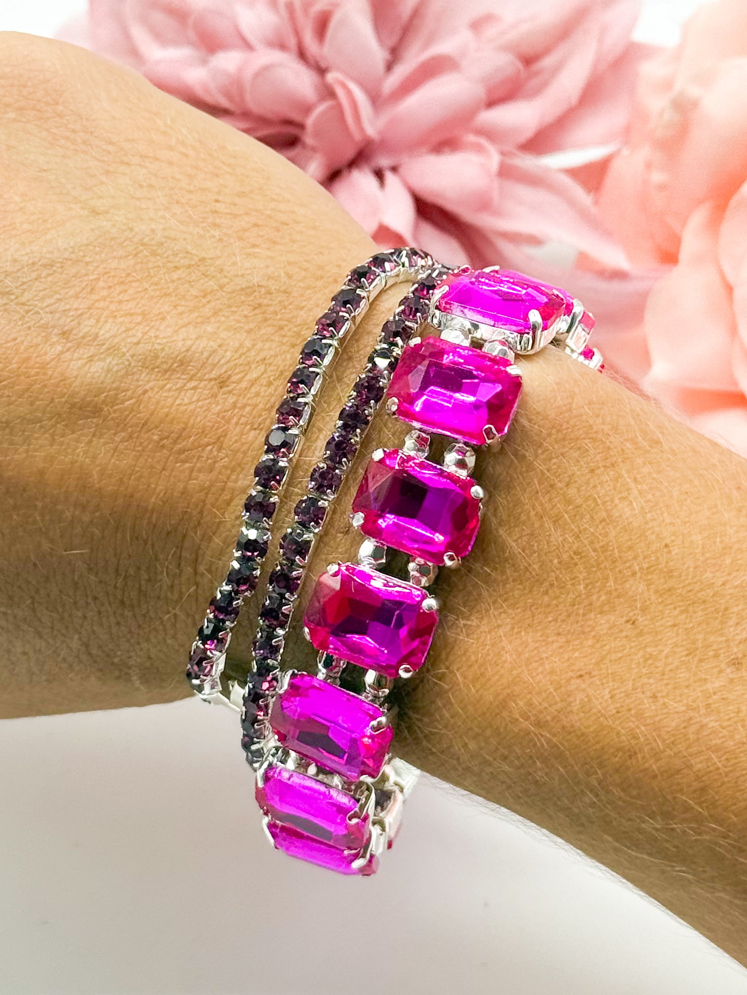 Colored Rhinestone Three Piece Bracelet Set-310 Jewelry-RM Manufacturing-Heathered Boho Boutique, Women's Fashion and Accessories in Palmetto, FL