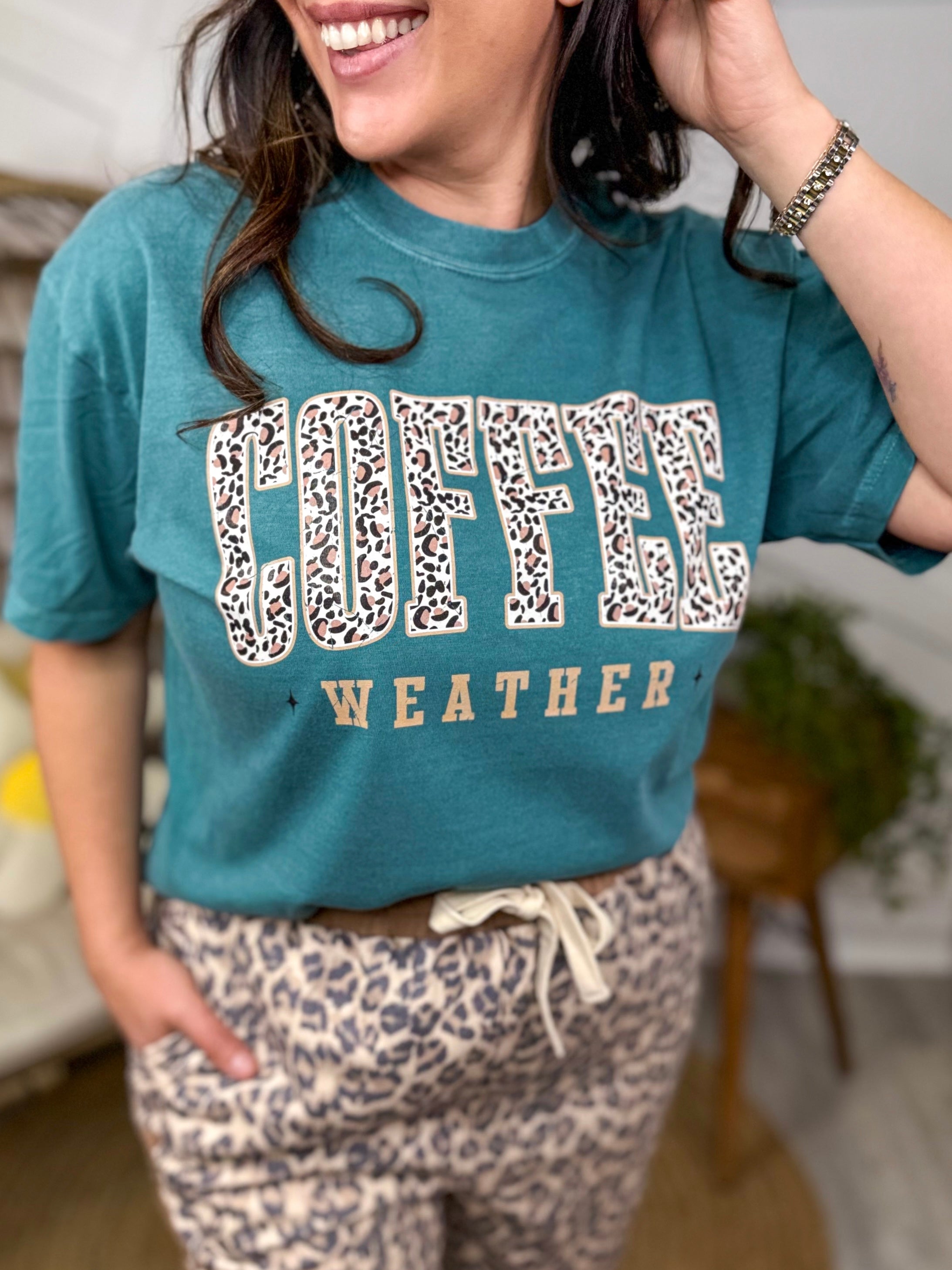 Leopard Coffee Graphic Tee-125 Sweater-Heathered Boho-Heathered Boho Boutique, Women's Fashion and Accessories in Palmetto, FL
