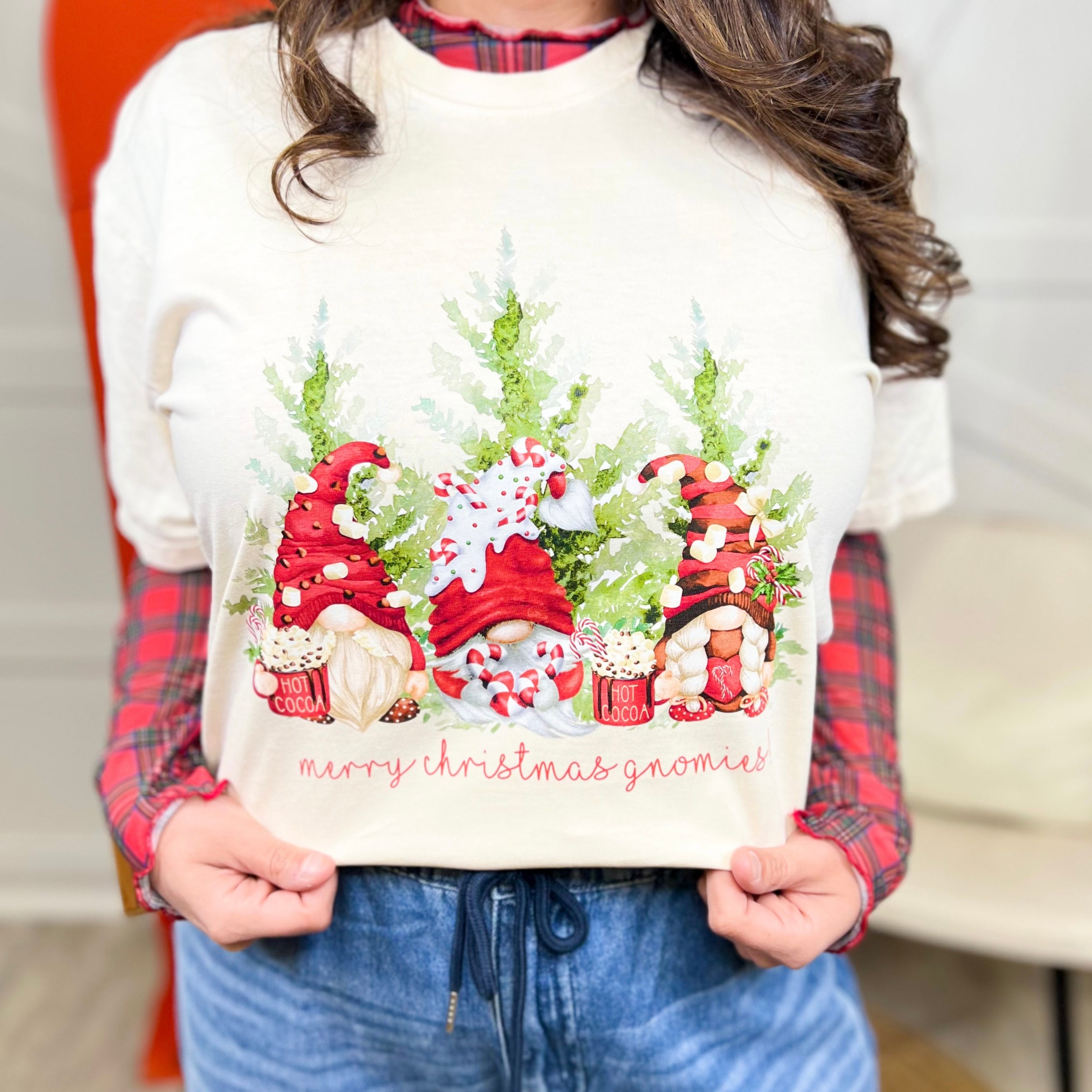 Christmas Gnomes Graphic Tee - Ivory-130 Graphic Tees-Heathered Boho-Heathered Boho Boutique, Women's Fashion and Accessories in Palmetto, FL