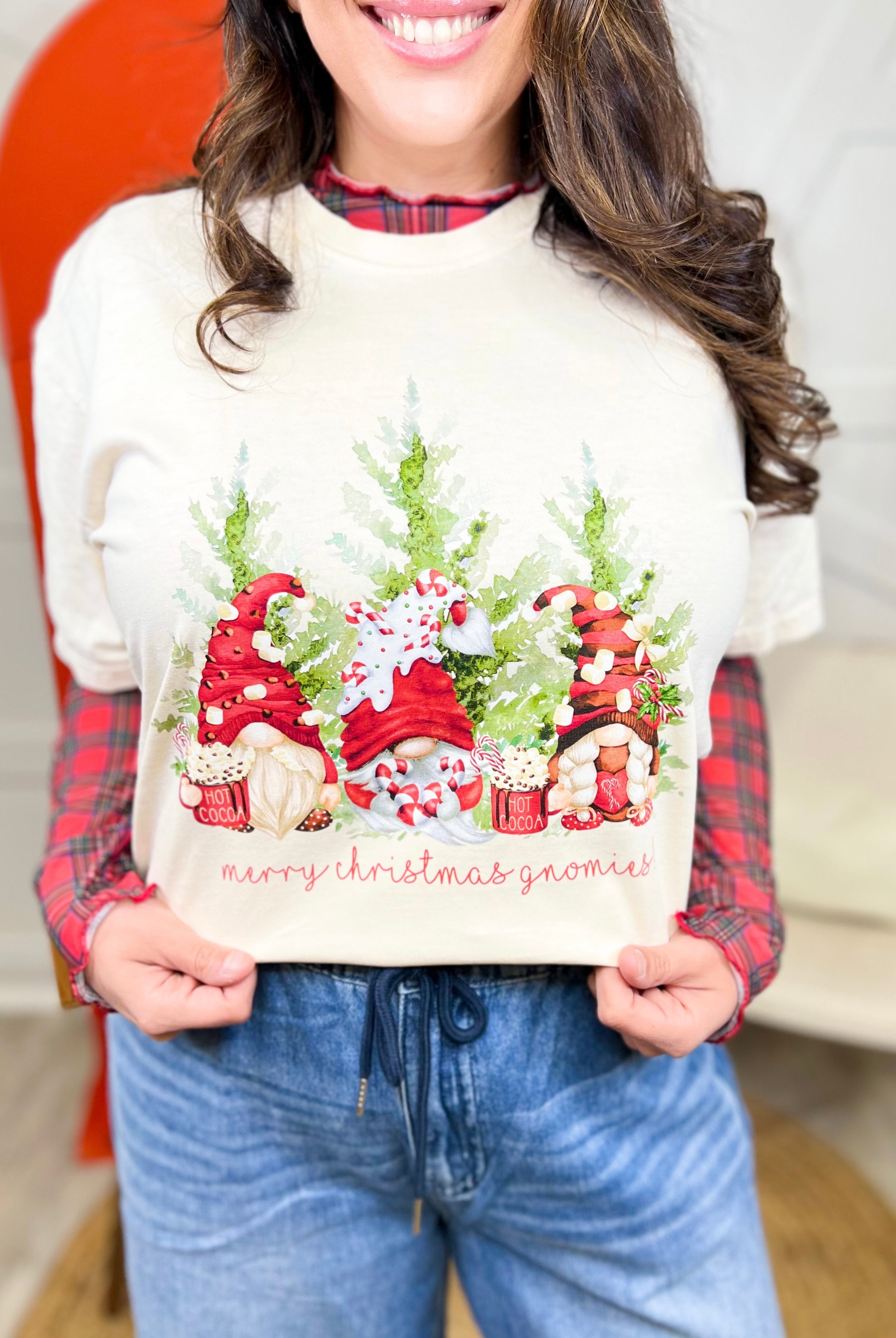 Christmas Gnomes Graphic Tee - Ivory-130 Graphic Tees-Heathered Boho-Heathered Boho Boutique, Women's Fashion and Accessories in Palmetto, FL