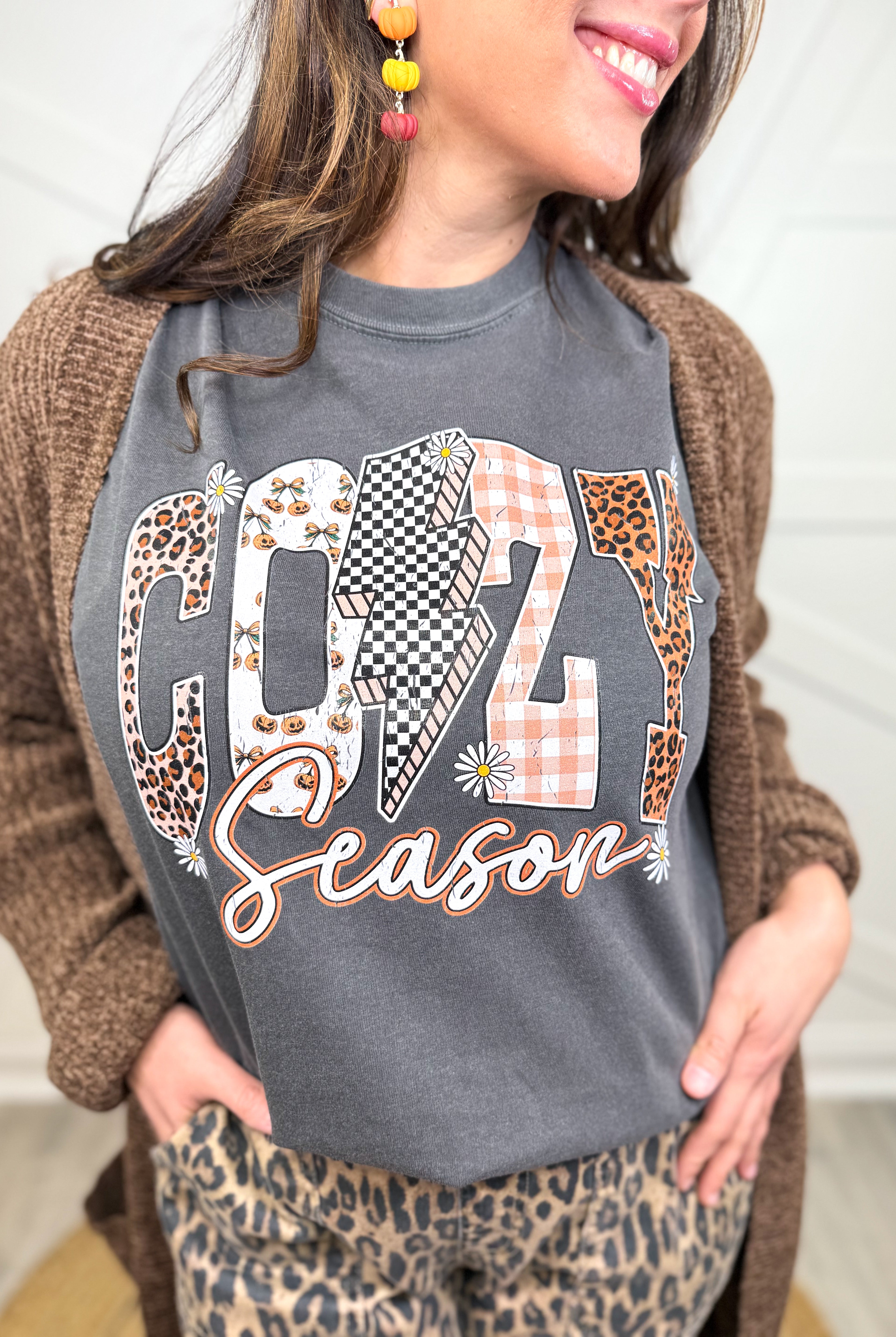 Fall Cozy Season Graphic Tee-120 Long Sleeve Tops-Heathered Boho-Heathered Boho Boutique, Women's Fashion and Accessories in Palmetto, FL